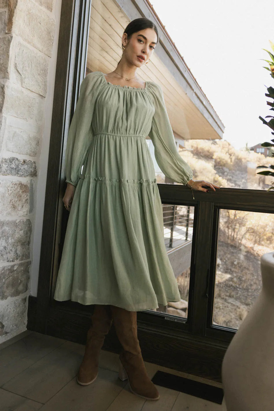 Finnian Midi Dress in Sage Green - Flowy A-Line Summer Dress for Women | Perfect for Beach Vacation, Brunch & Date Night Outfits