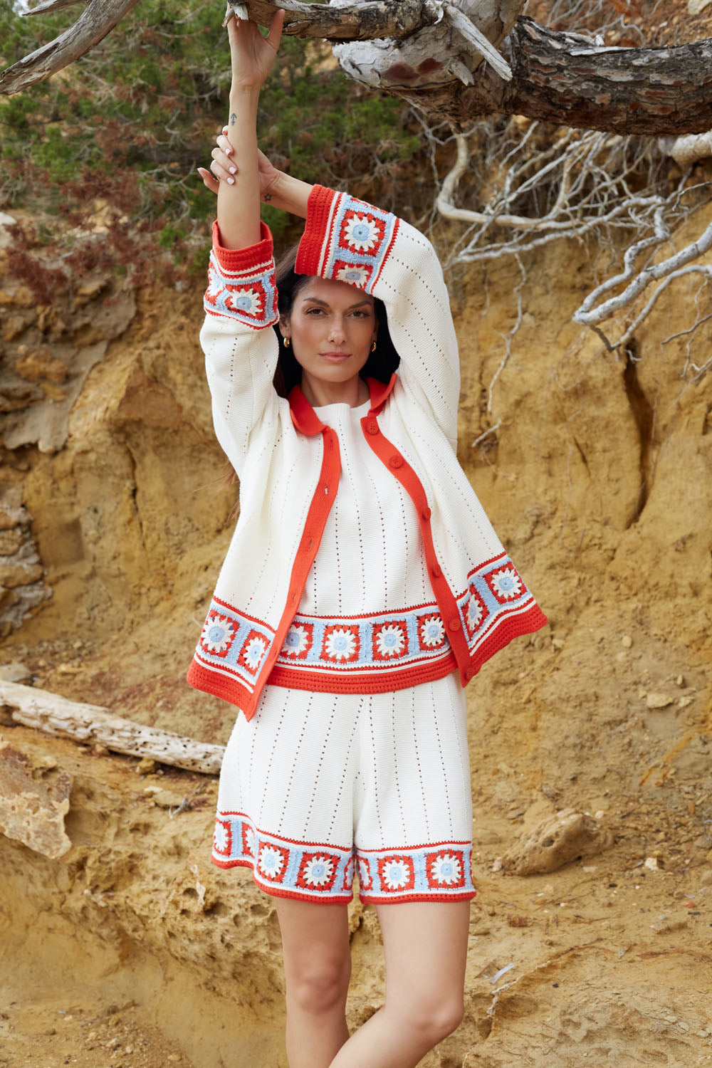 Handmade Terracotta Cotton Crochet Shirt for Women - Boho Chic Summer Top for Beach, Vacation & Casual Wear