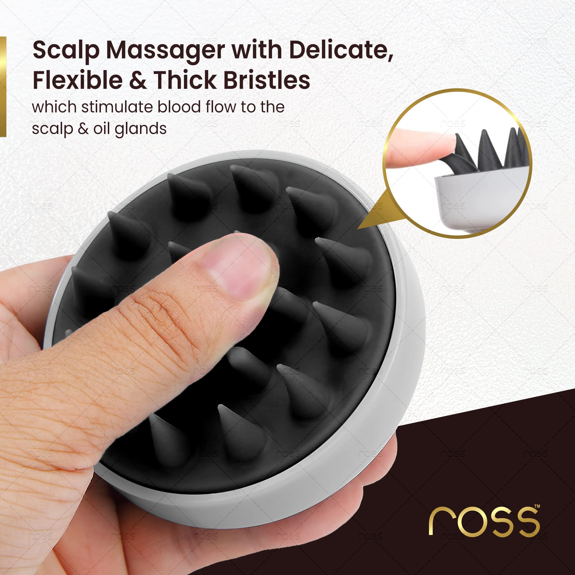 Ross Scalp Massager - Soft Bristle Shampoo Brush for Hair Care & Relaxation | Home & Salon Use