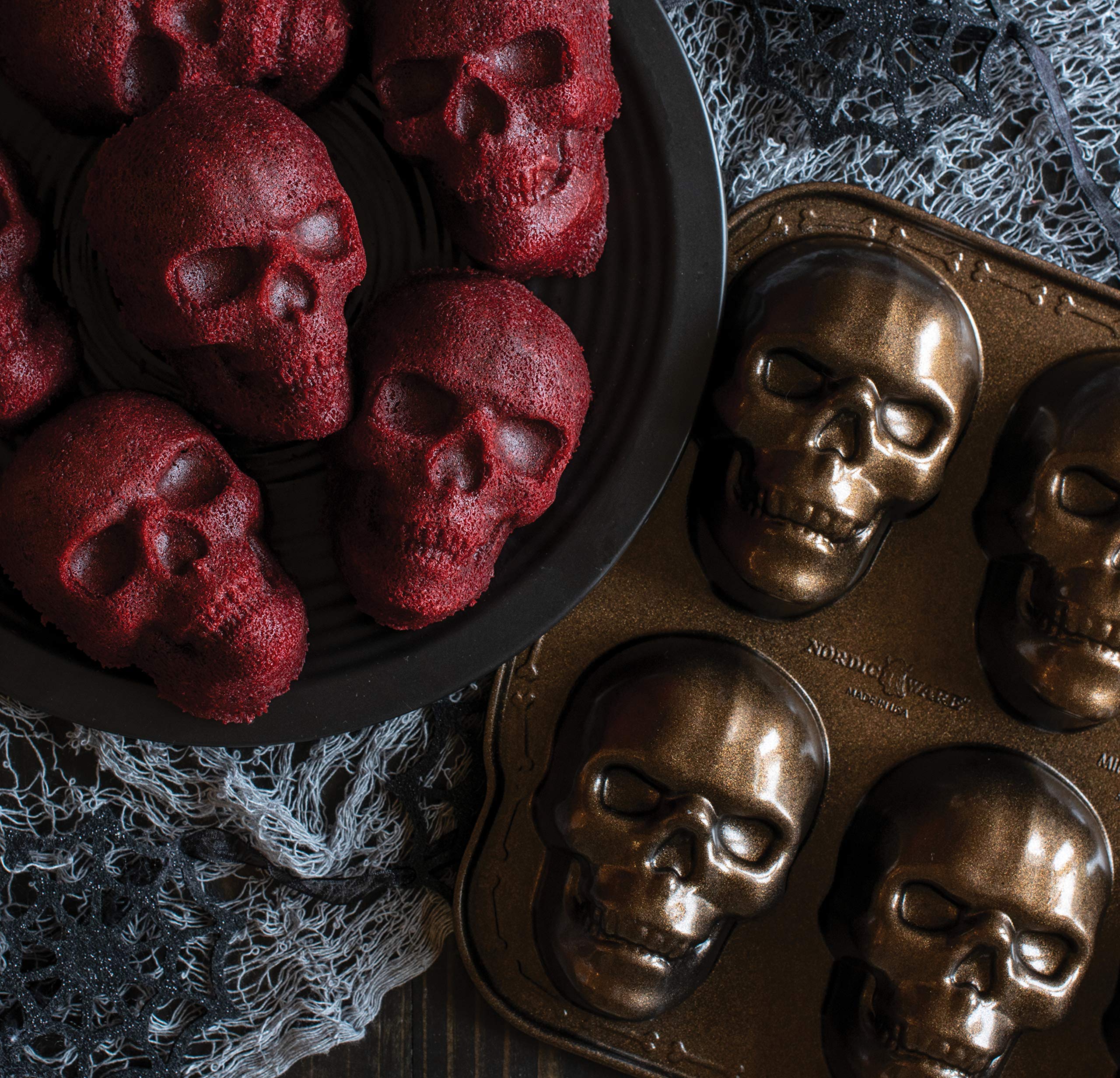Nordic Ware Haunted Skull Cakelet Pan & Skull Bitelets - Halloween Baking Set for Spooky Cupcakes, Mini Cakes & Party Treats