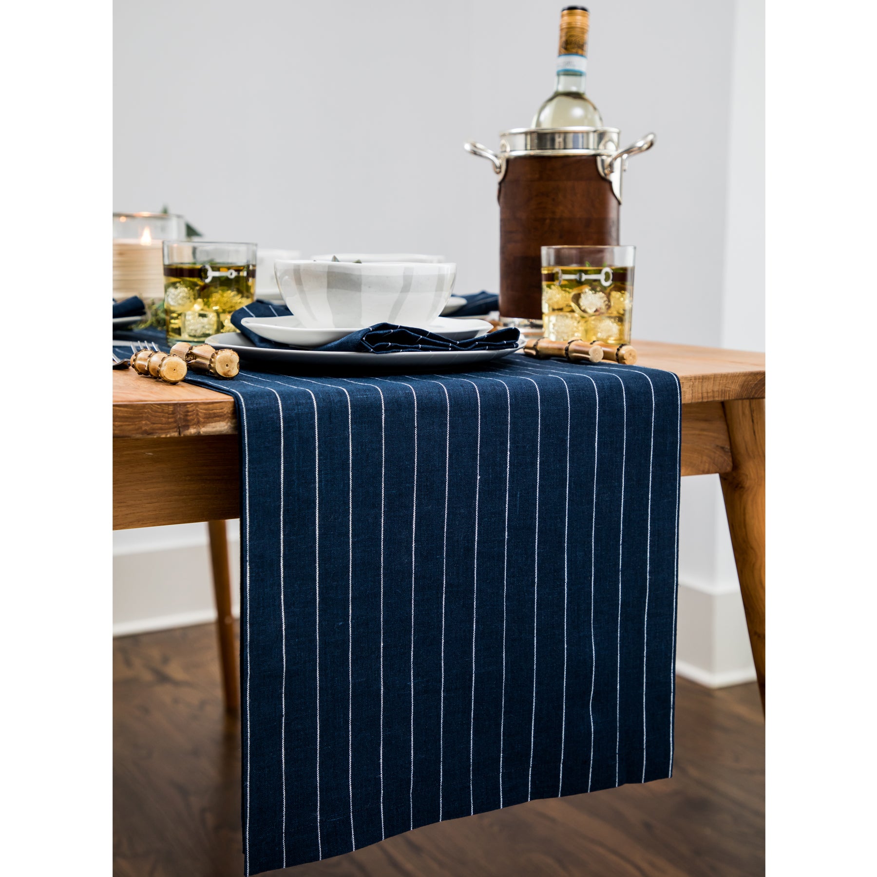 Elegant Pinstripe Table Runner - Premium Linen Dining Table Decor for Weddings, Parties & Holiday Gatherings - Perfect for Formal & Casual Dining Settings