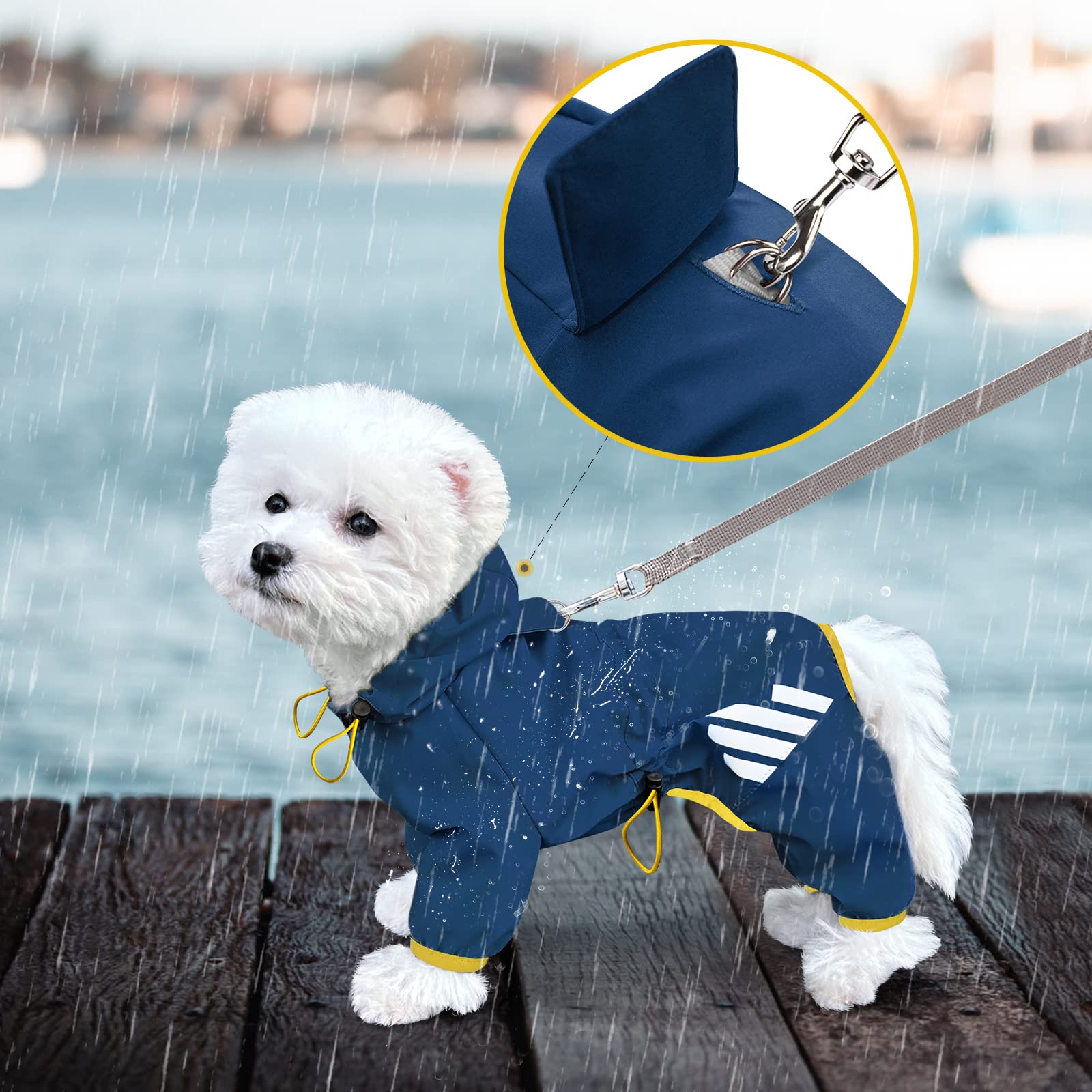 Waterproof Dog Raincoat with Hood & Reflective Strap - Lightweight Puppy Rain Jacket for Small & Medium Dogs | Leash Hole Design | Perfect for Walking in Rainy Weather (Blue, Size S)