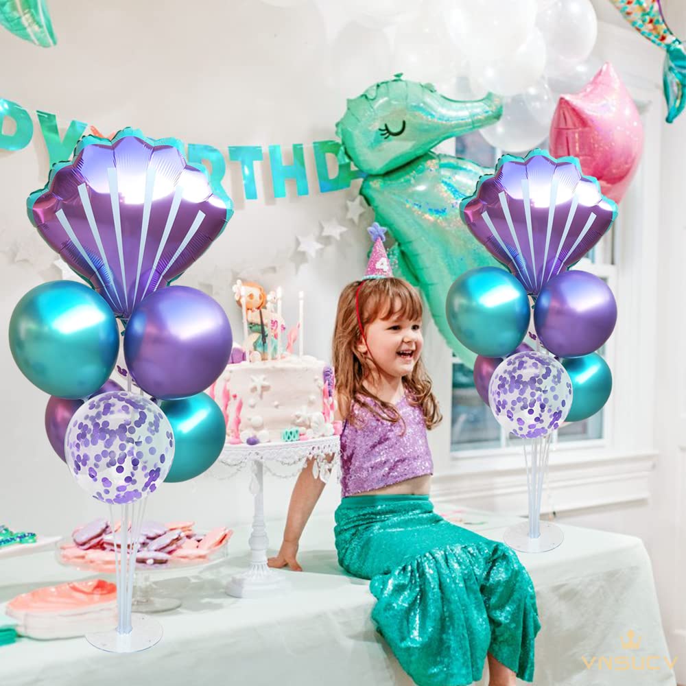 Mermaid Party Decorations Kit - 2 Sets with Sea Shell Foil Balloons & 14 Purple Blue Latex Balloons for Birthday, Beach, Underwater Theme Celebrations | Perfect for Mermaid Birthday Parties, Baby Showers & Ocean-Themed Events
