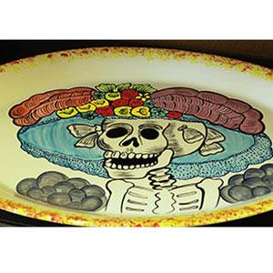 Colorful Day of the Dead Oval Serving Platter - Katrina with Bonnet Design for Holiday Parties, Mexican Celebrations & Festive Dining Decor