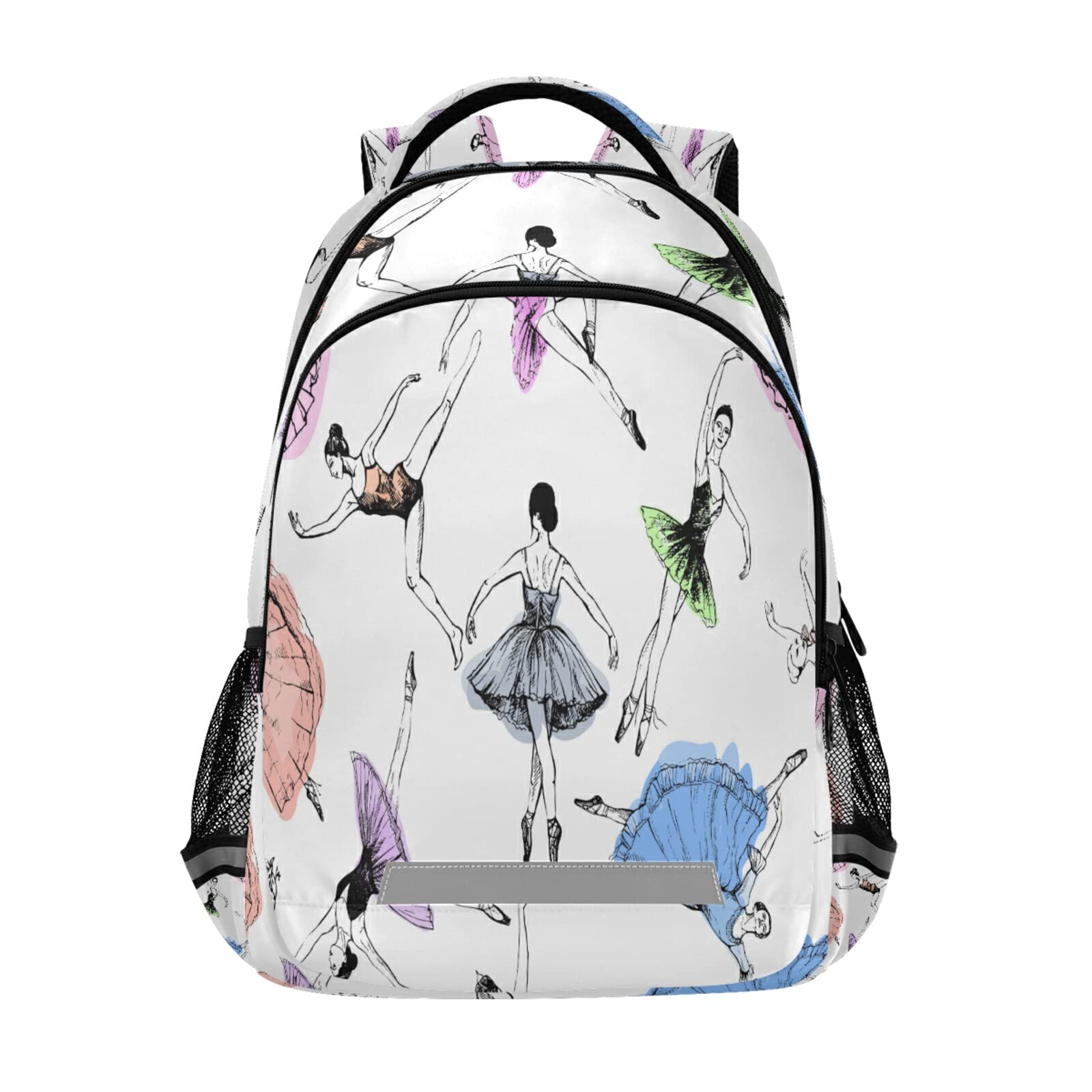 Watercolor Ballet Dancers Laptop Backpack - Ballerina Themed Casual Daypack for Women & Girls - Lightweight Travel Backpack with Double Zipper & Adjustable Chest Strap - Perfect for School, Work, Gym, Hiking & Outdoor Adventures