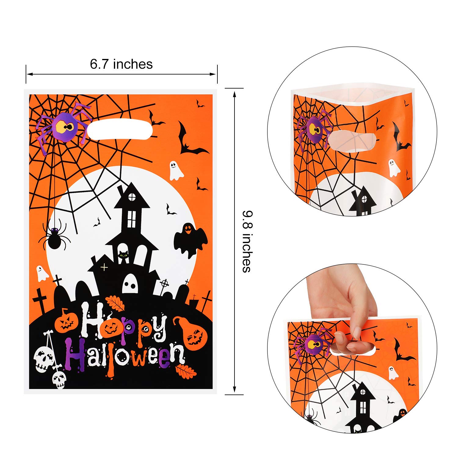100-Piece Halloween Plastic Candy Bags - 5 Jack-O-Lantern Pumpkin Designs for Trick or Treat, Party Favors & Goodie Bags | Perfect for Halloween Parties, School Events & Neighborhood Treat Distribution