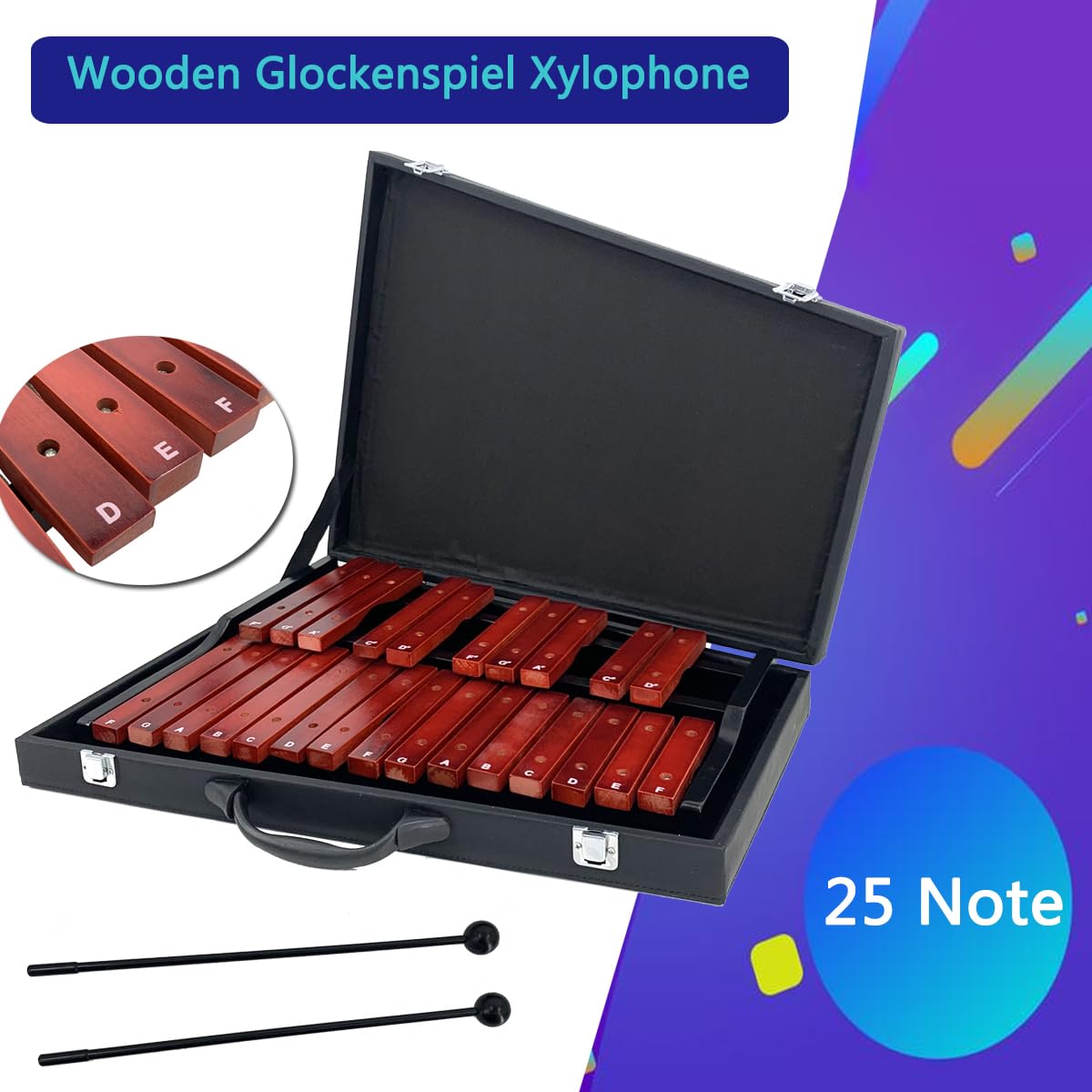 Professional 25-Key Portable Rosewood Xylophone for Adults & Students - Alto Diatonic Scale F to F, Chromatic F to D - Perfect for Music Education, Percussion Practice & Live Performances