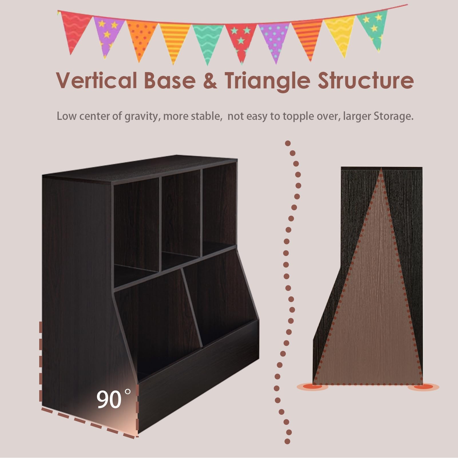 DINZI LVJ 5-Cubby Wooden Toy Storage Organizer & Kids Bookshelf - 35.4