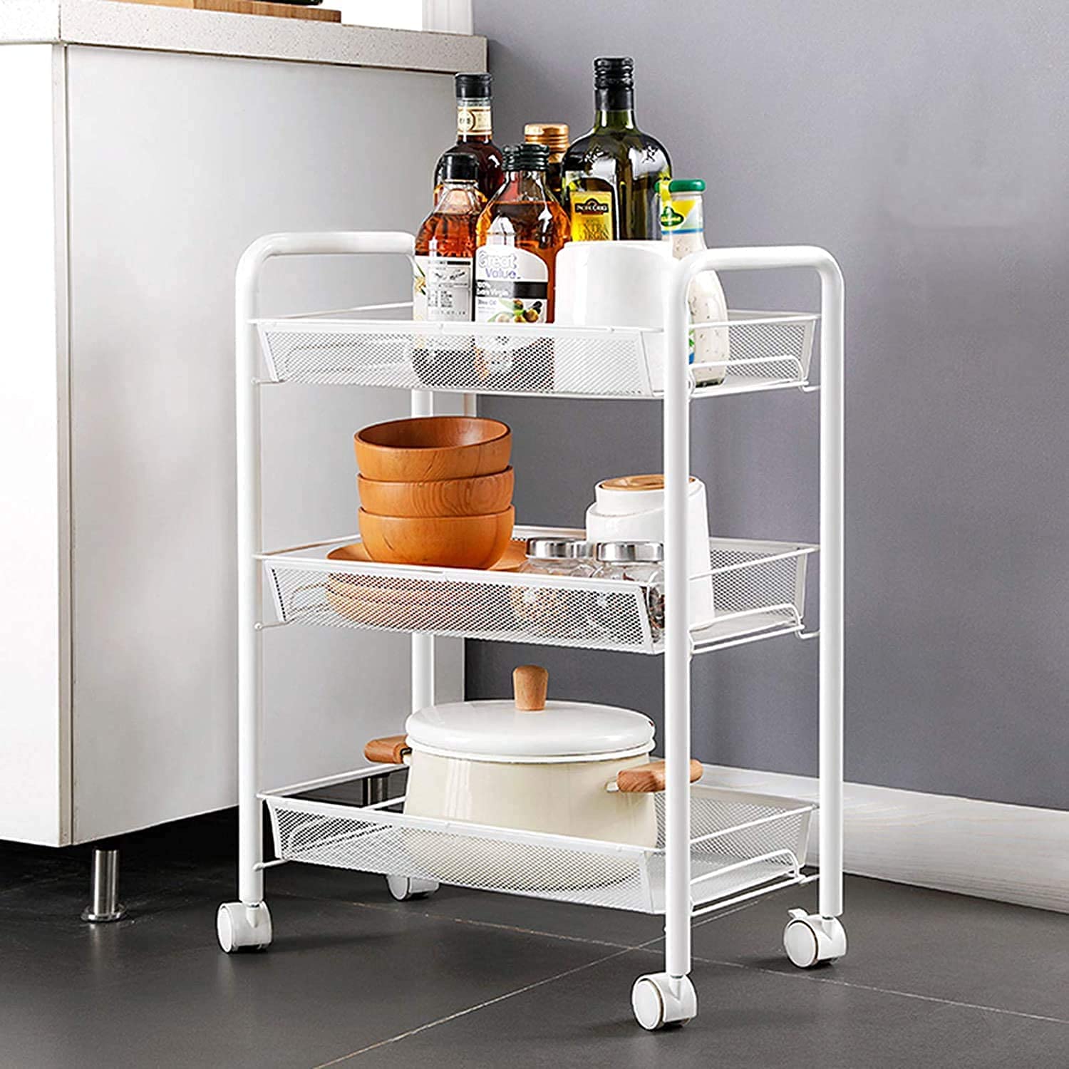 HTLLT 3-Tier Slim Rolling Storage Cart with Slide-Out Shelves & Casters - Space-Saving Organizer for Bathroom, Kitchen, Laundry Room & Narrow Spaces - Perfect for Small Apartment Storage, Closet Organization & Mobile Cleaning Supplies
