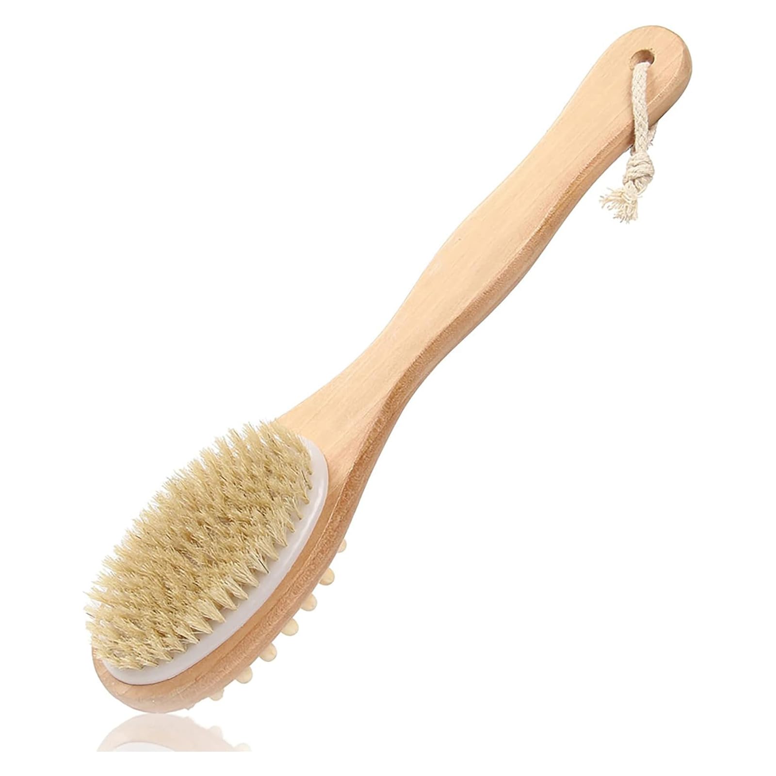 Natural Long Wooden Body Brush - Double-Sided Massage & Exfoliating Scrubber for Shower, Bath & Spa - Wood Back Scrubber for Dry Brushing & Relaxation (Perfect for Home Spa, Self-Care & Gift)