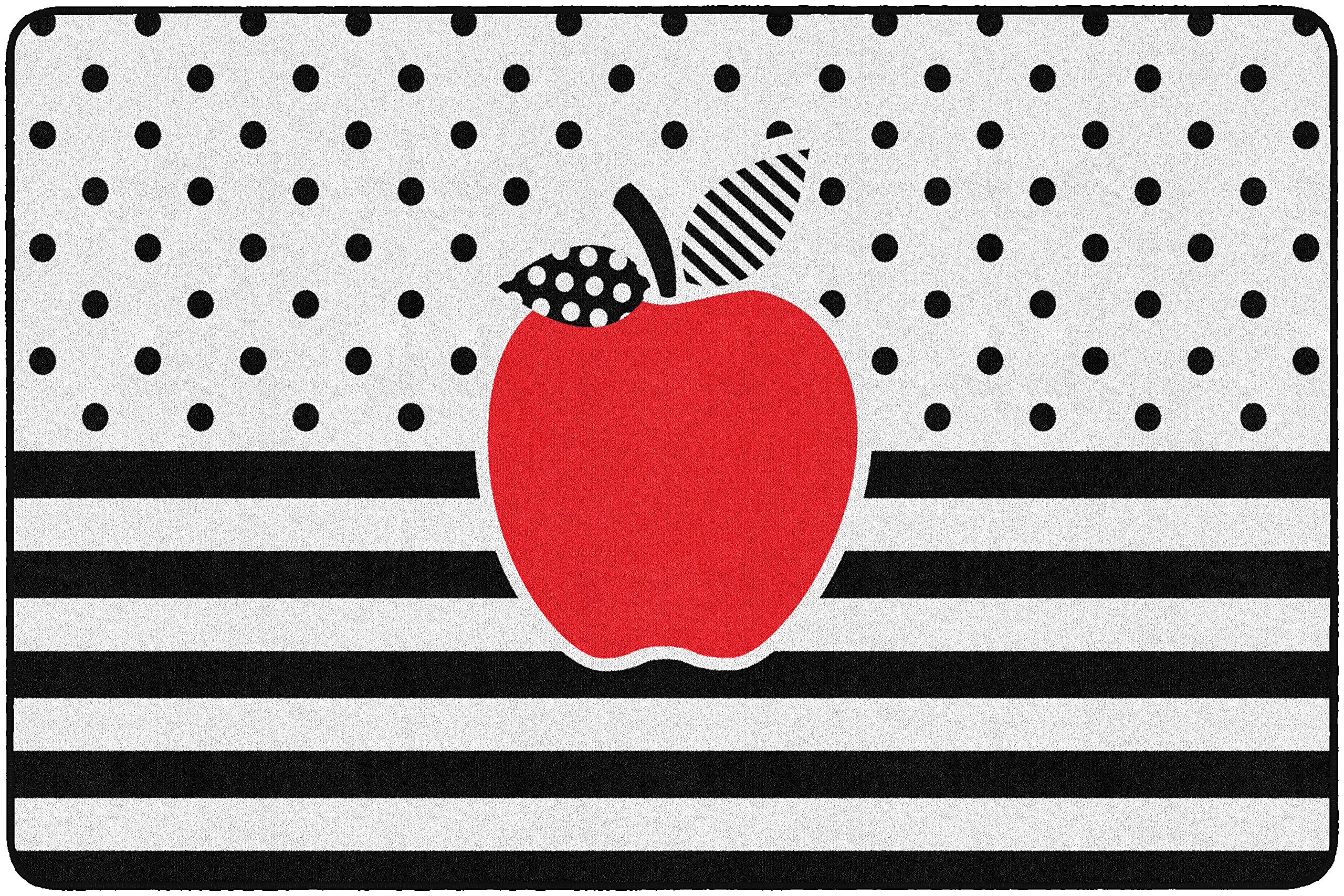 Flagship Carpets Schoolgirl Style Black White Red Apple Classroom Rug - 5'x7'6