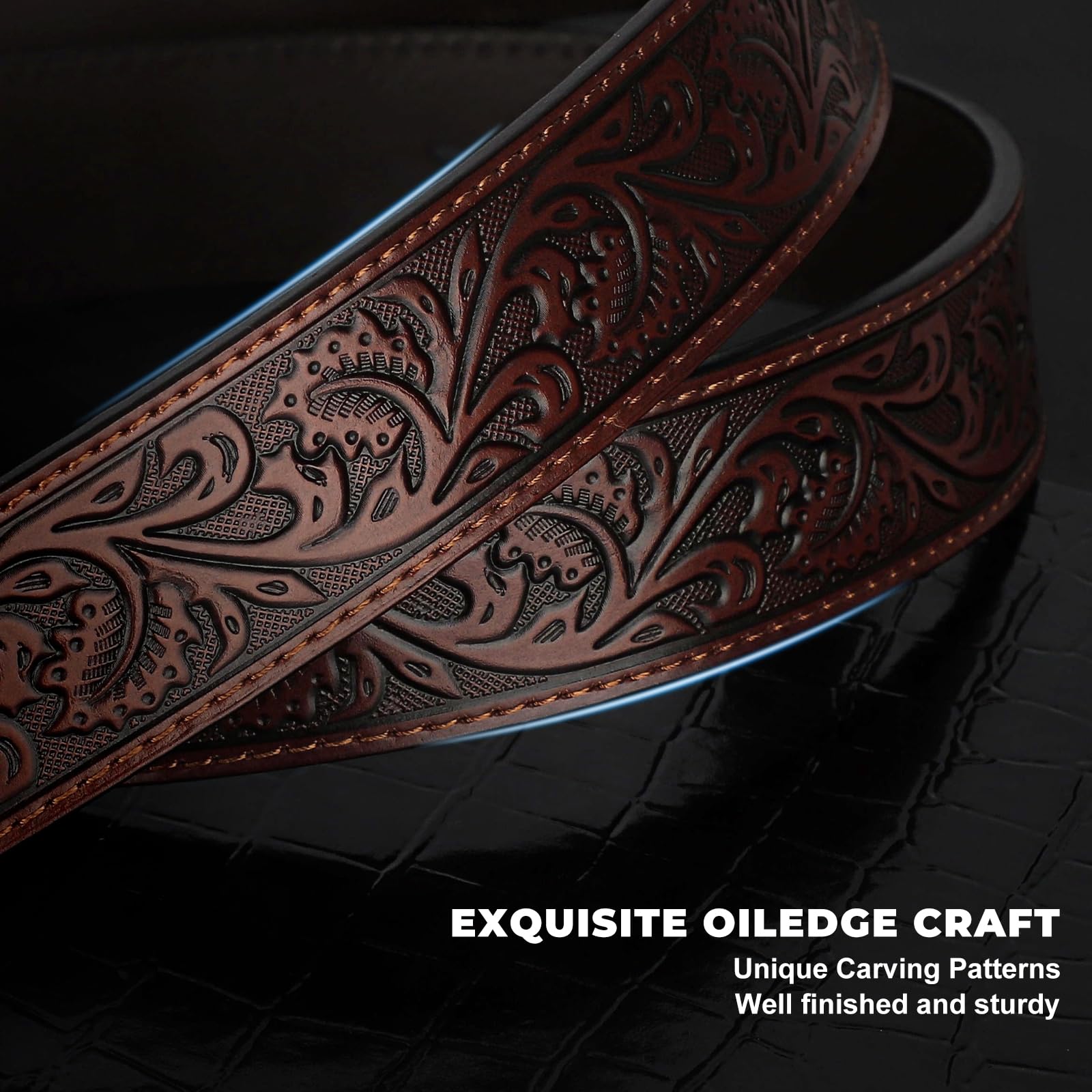 Western Leather Buckle Belt for Men & Women - Genuine Cowboy Cowgirl Belt with Adjustable Buckle for Jeans & Pants | Perfect Christmas Gift for Him & Her | Ideal for Rodeo, Country Style & Everyday Wear