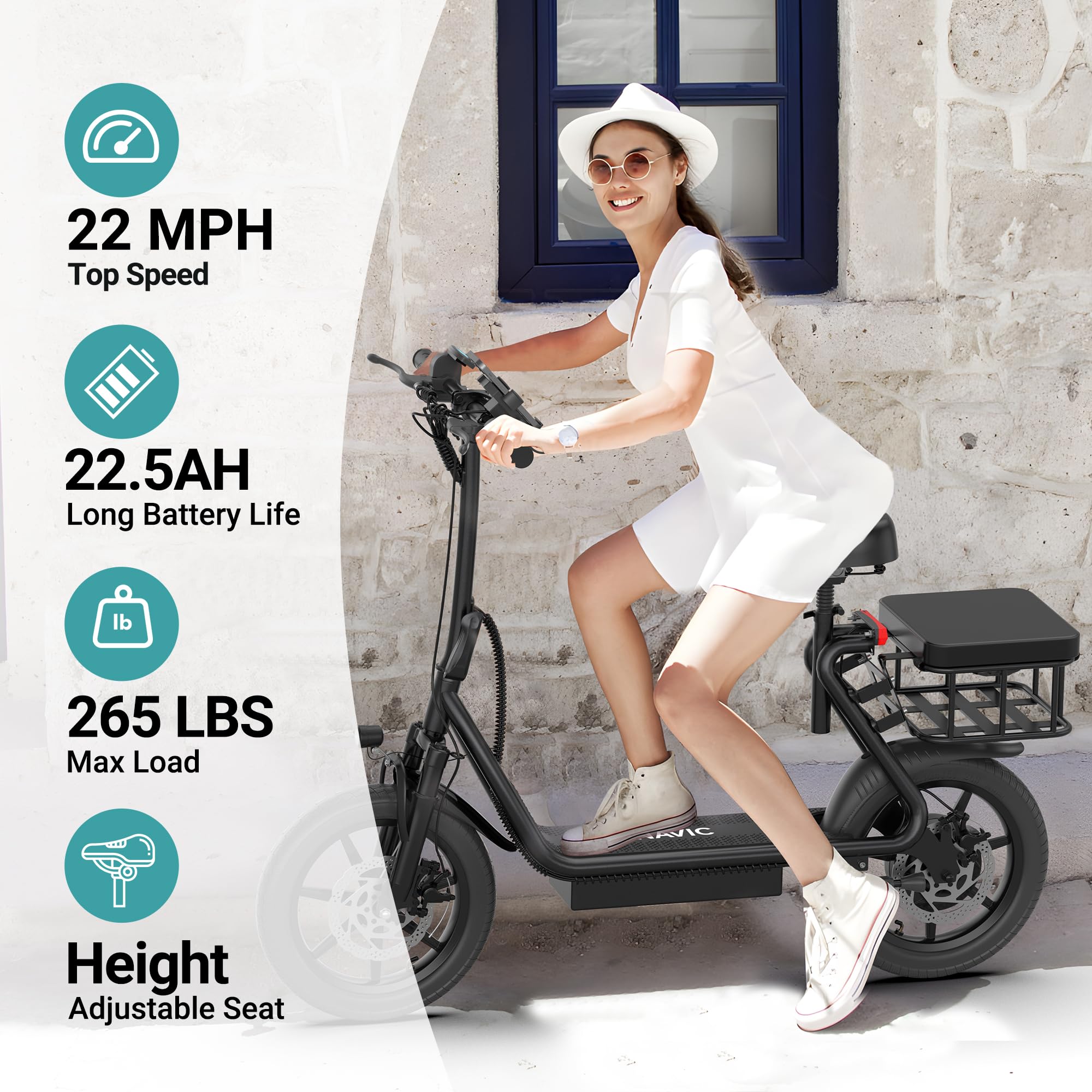 NAVIC Electric Scooter for Adults - 350W/750W Peak Motor, 19-49 Mile Range, 19-22 MPH Top Speed - Foldable E-Scooter with Dual Brake & Suspension System - Perfect for Commuting, Campus Travel & Urban Exploration