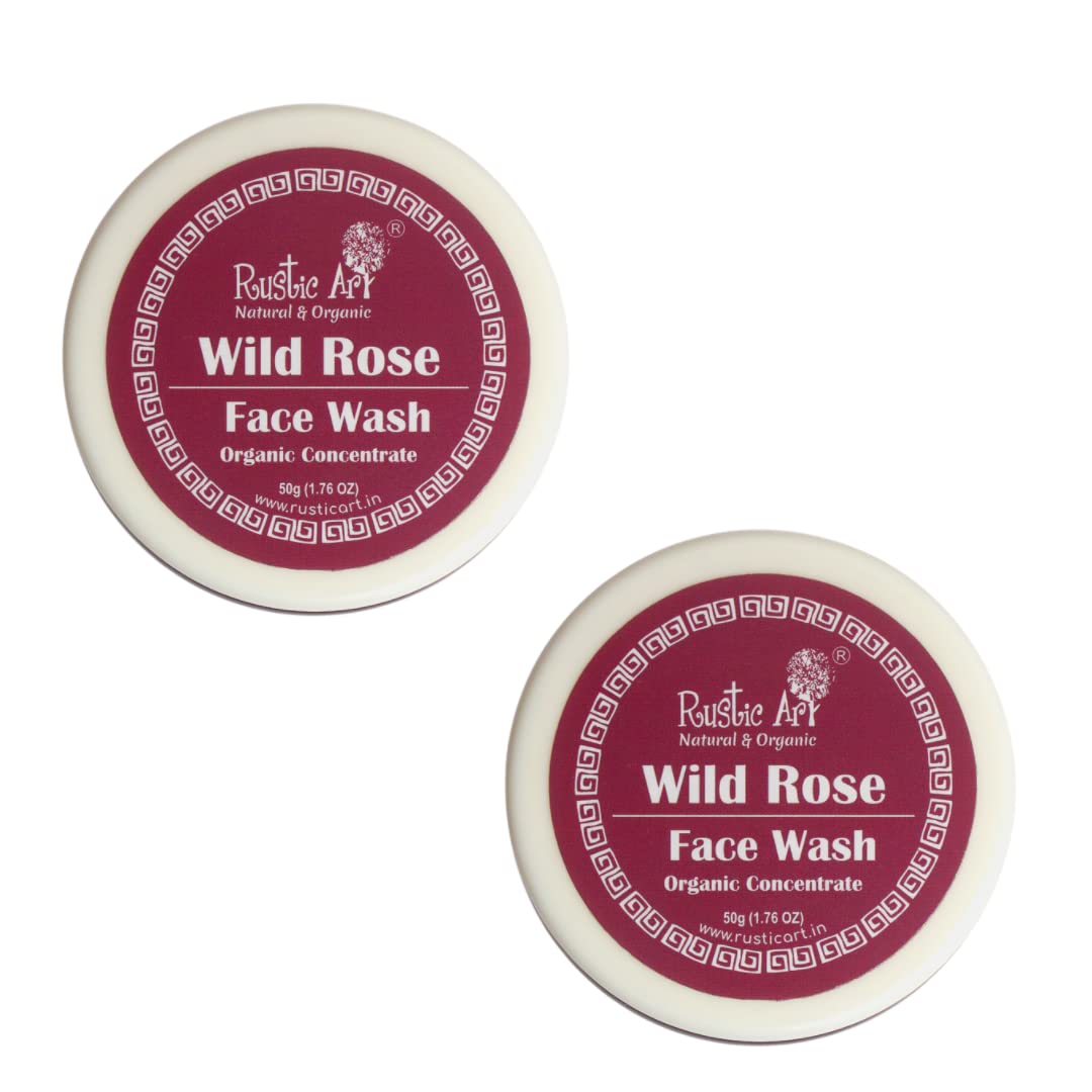 Organic Wild Rose Face Wash Concentrate for Normal to Dry Skin | Sulfate & Paraben Free Cleanser for Women & Men | 50g (Pack of 2) | Gentle Daily Facial Cleansing & Hydration