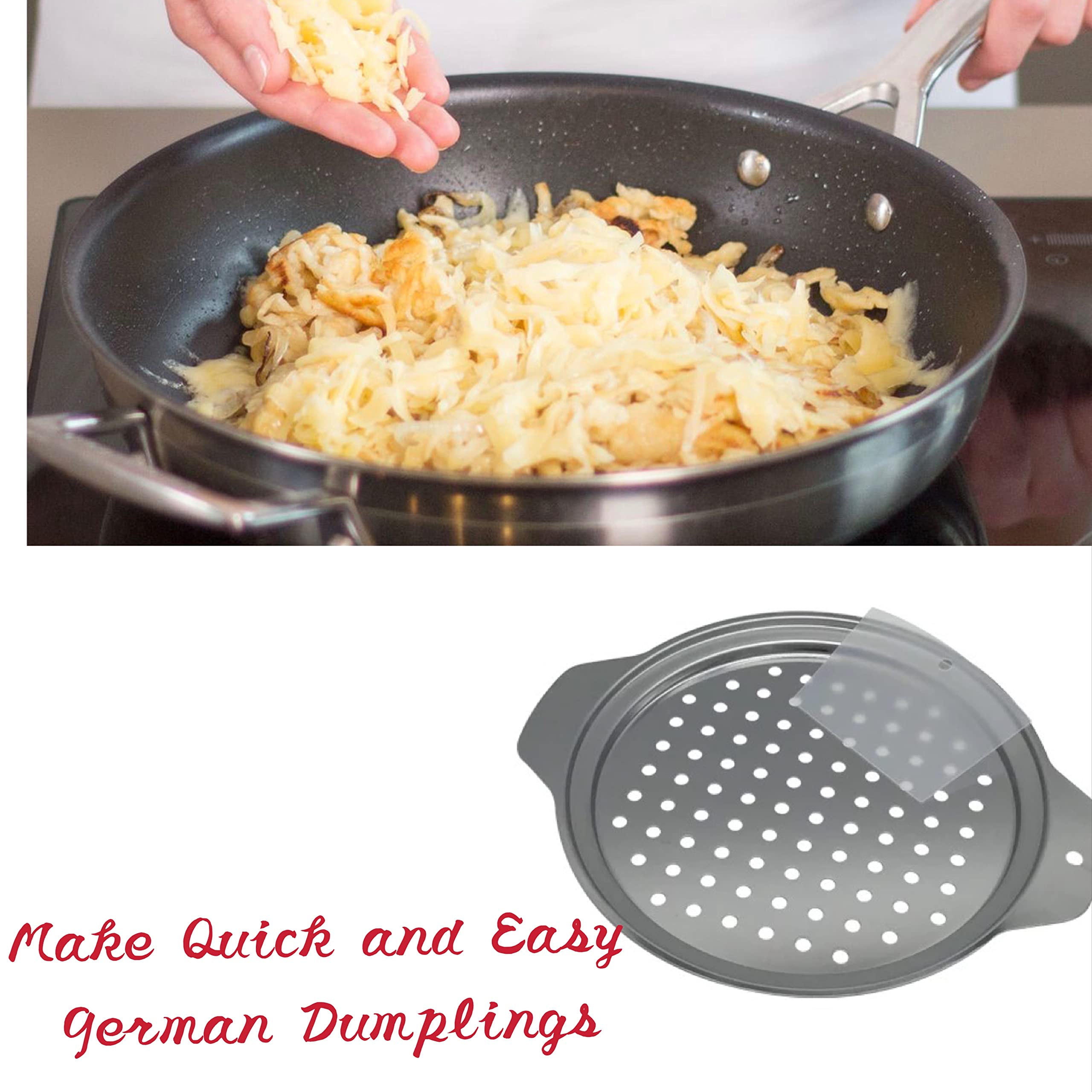Premium Stainless Steel Spaetzle Maker with Lid & Scraper - German Egg Dumpling Noodle Press - Fits Most Pots & Pans - Perfect for Homemade Spaetzle, Dumplings & Pasta - Great for German Cuisine, Family Dinners & Cooking Enthusiasts