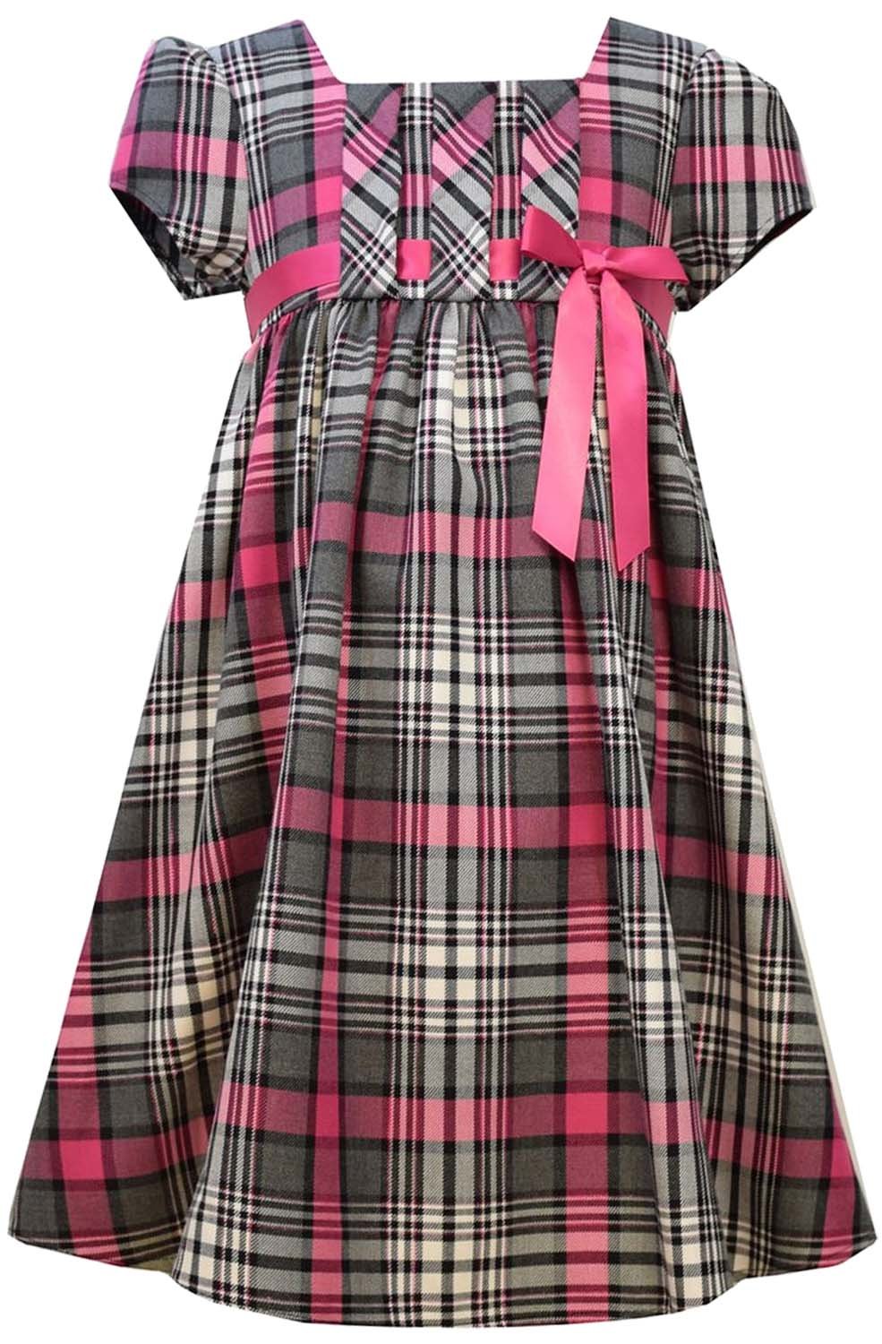 Bonnie Jean Girls' Metallic Plaid Ribbon Dress with Empire Waist - Pull-Thru Design for Toddler to Kids (2T-6X) | Perfect for Birthday Parties, Holiday Events & Special Occasions