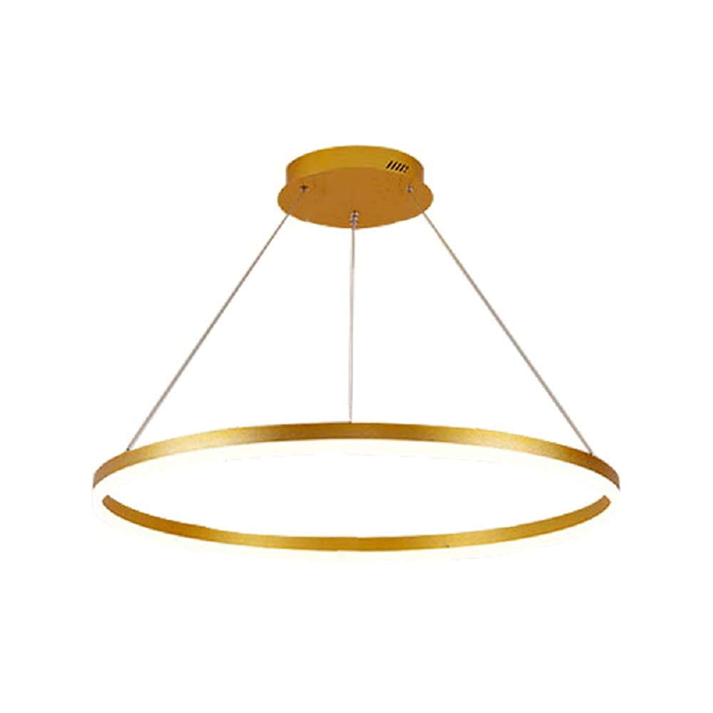 Modern LED Pendant Light - 16 Inch Gold Metal Ring Chandelier, Minimalist Hanging Lamp for Dining Room, Kitchen Island & Bedroom (White) - Energy Efficient Dimmable Lighting Fixture
