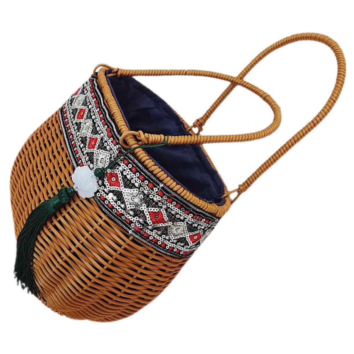 Bestoyard Natural African Rattan Handbag - Fair Trade Seagrass Market Basket with Handle for Groceries, Toy & Magazine Storage - Perfect for Flower Girl, Beach, Picnic & Home Decor