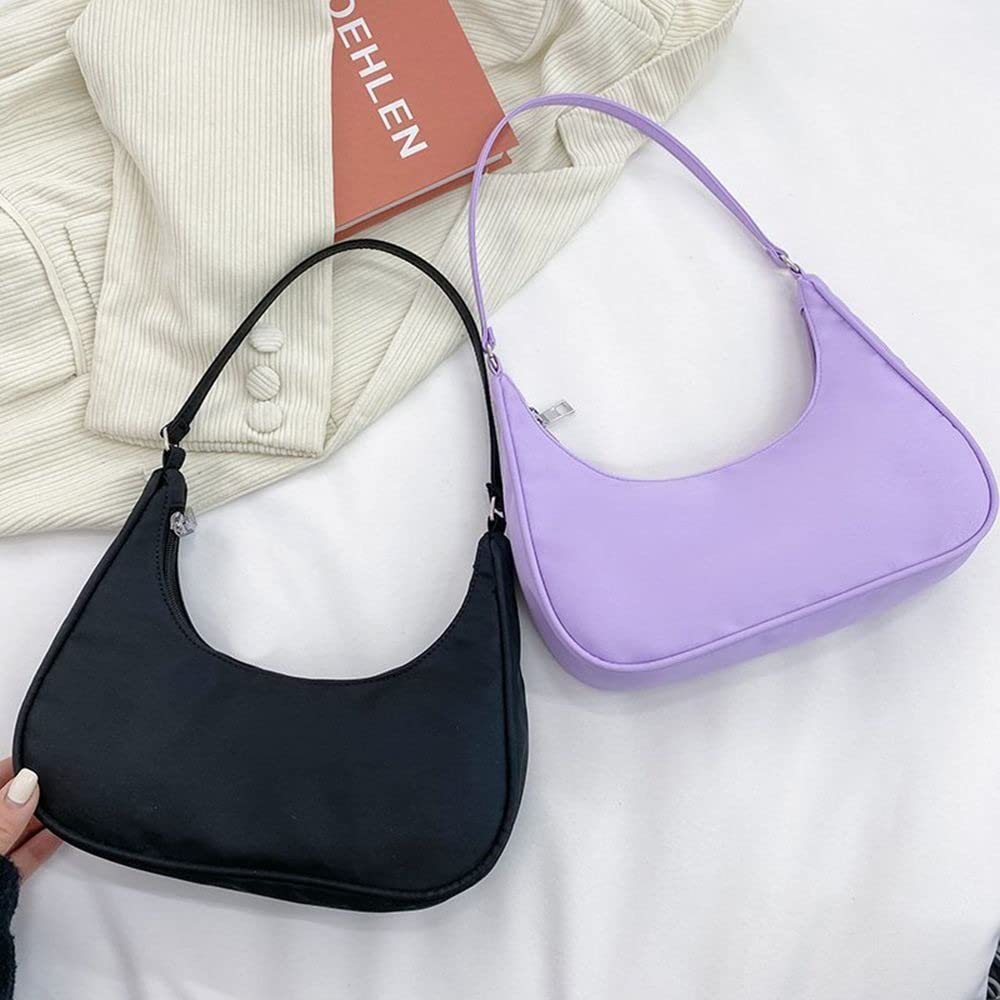 Andy's Orchids Nylon Shoulder Bag for Women - Stylish Casual Underarm Purse, Zippered Cosmetic Handbag & Tote - Perfect for Work, Travel & Everyday Use (Black)