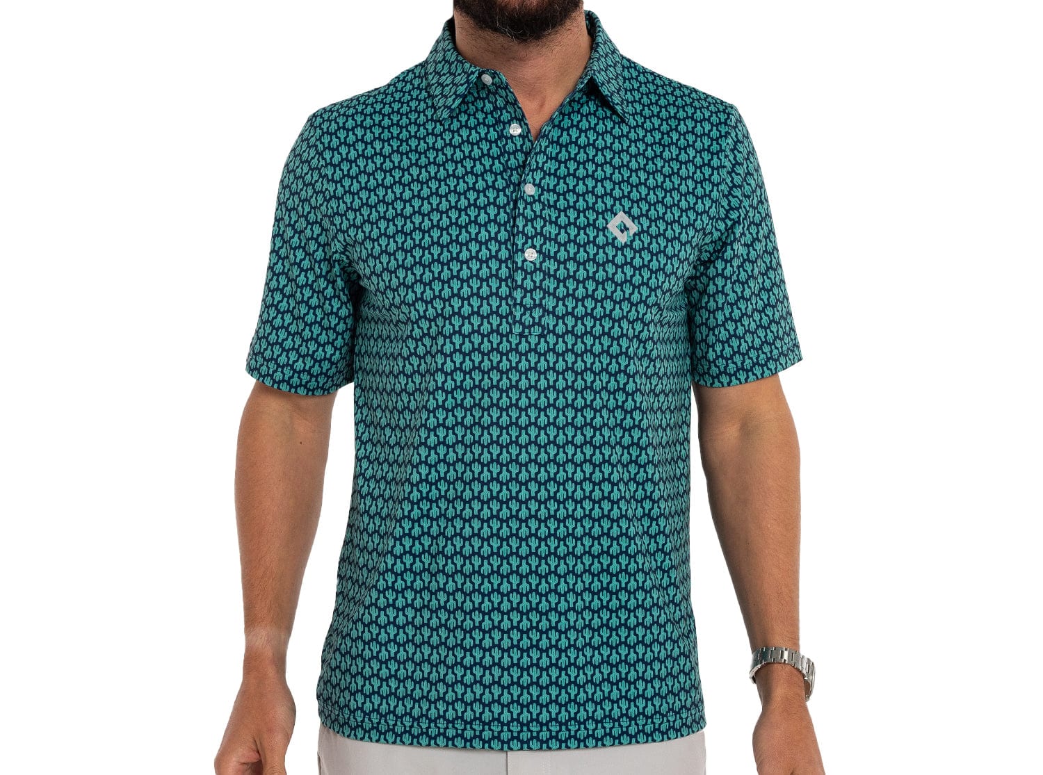 MLB Players Performance Sport Polo Shirt - Cactus Print Navy Blue - Breathable & Moisture-Wicking for Golf, Tennis & Casual Wear