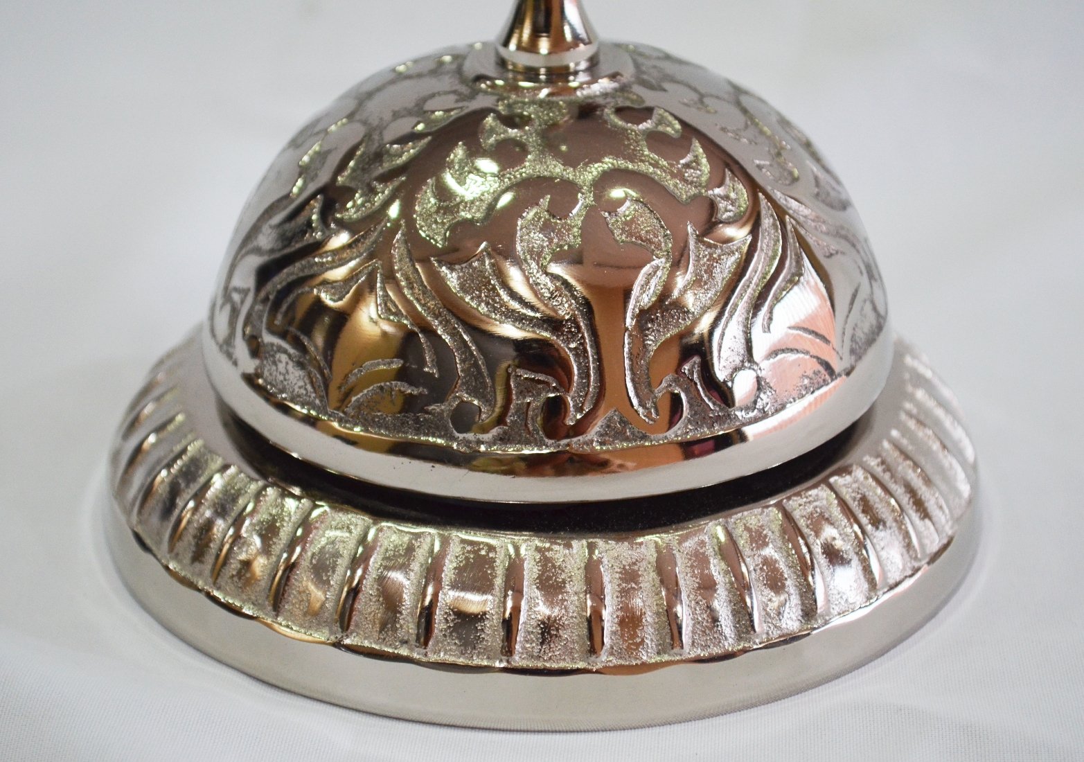 Vintage Embossed Nickel Finish Table Desk Bell - Classic Reception & Hotel Call Bell for Office, Home, and Restaurant Use