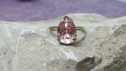 Elegant Teardrop Ring with Swarovski Rhinestones | Blush Pink & Gold Wedding Jewelry | Perfect for Bridal, Engagement & Special Occasions