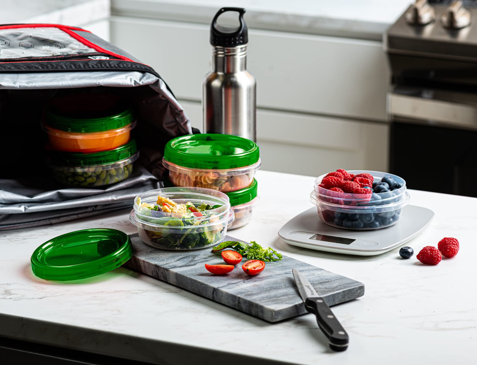 8 Ounce (10 Pack) Clear Bottom Green Top Twist Cap Food Storage Containers with Screw-On Lids - Perfect for Freezer, Meal Prep & Leftovers
