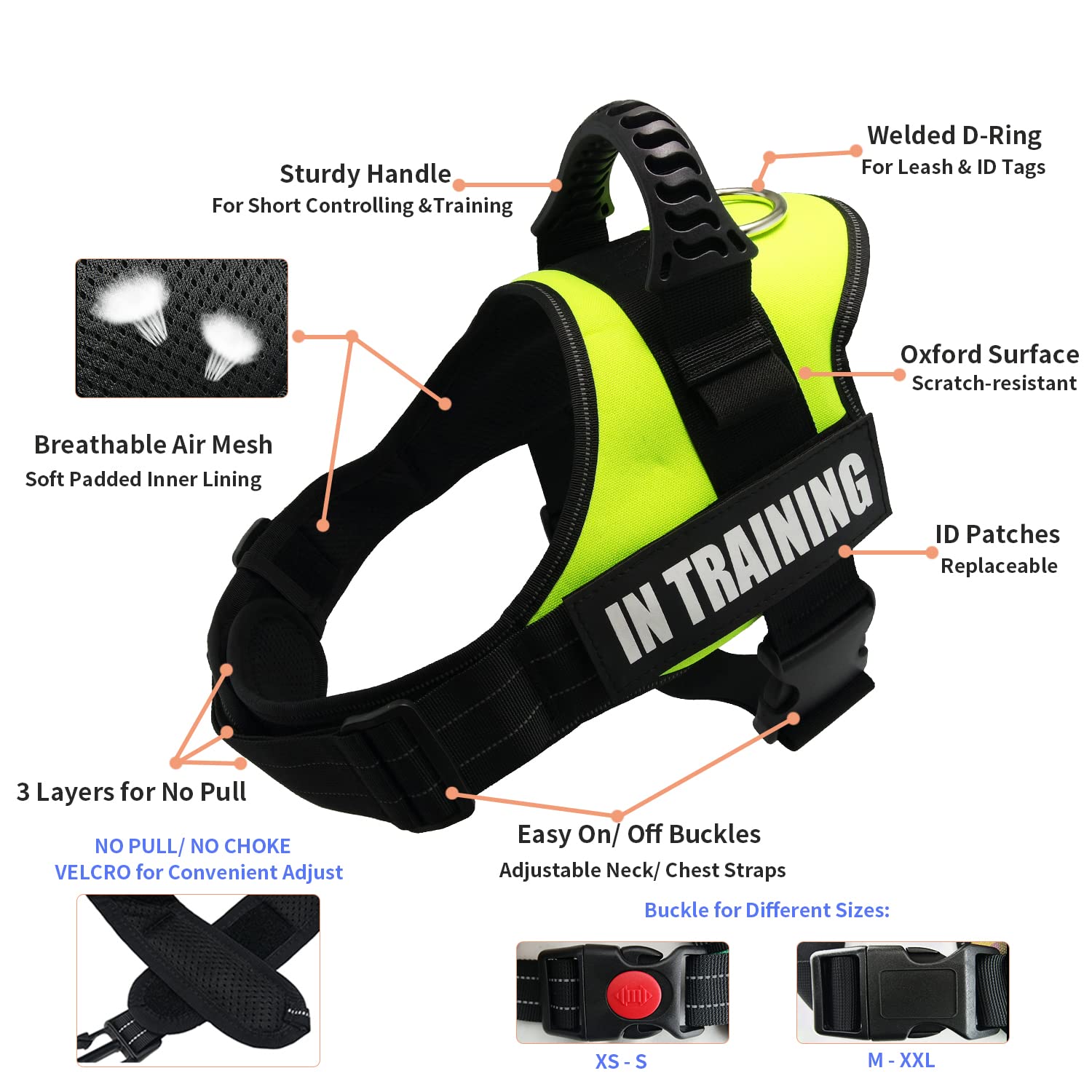 Dihapet No Pull No Choke Dog Harness - Adjustable Service Dog Vest for Training, Walking & Jogging - Perfect for Small, Medium & Large Dogs - Ideal for Outdoor Adventures, Pet Therapy & Daily Walks
