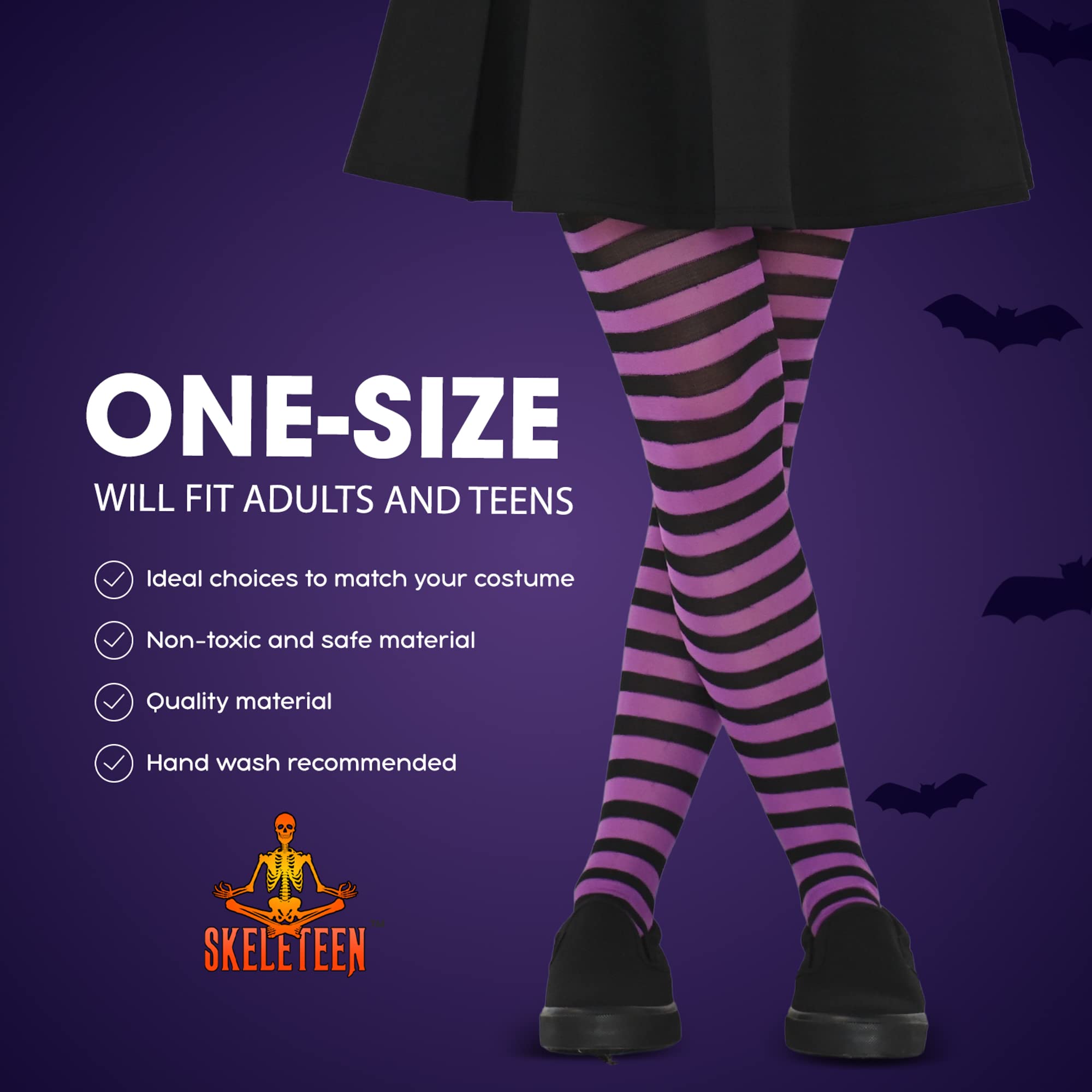 Skeleteen Striped Nylon Pantyhose for Men & Women - Daily Wear & Costumes