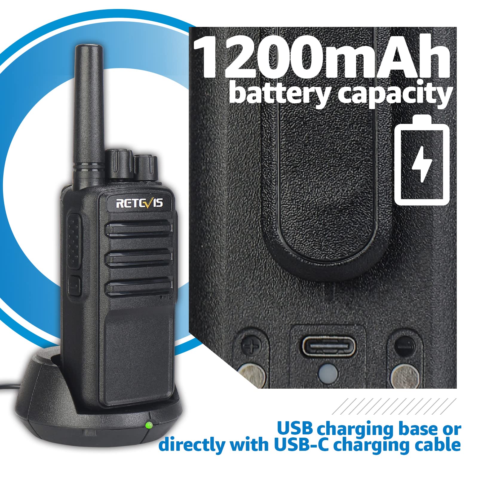 Retevis NR10 Heavy Duty Walkie Talkies (10 Pack) - AI Noise Canceling 2 Way Radios with VOX, 1200mAh Battery & USB Charging Base - Ideal for Factory, Warehouse, Construction Site & Outdoor Adventures