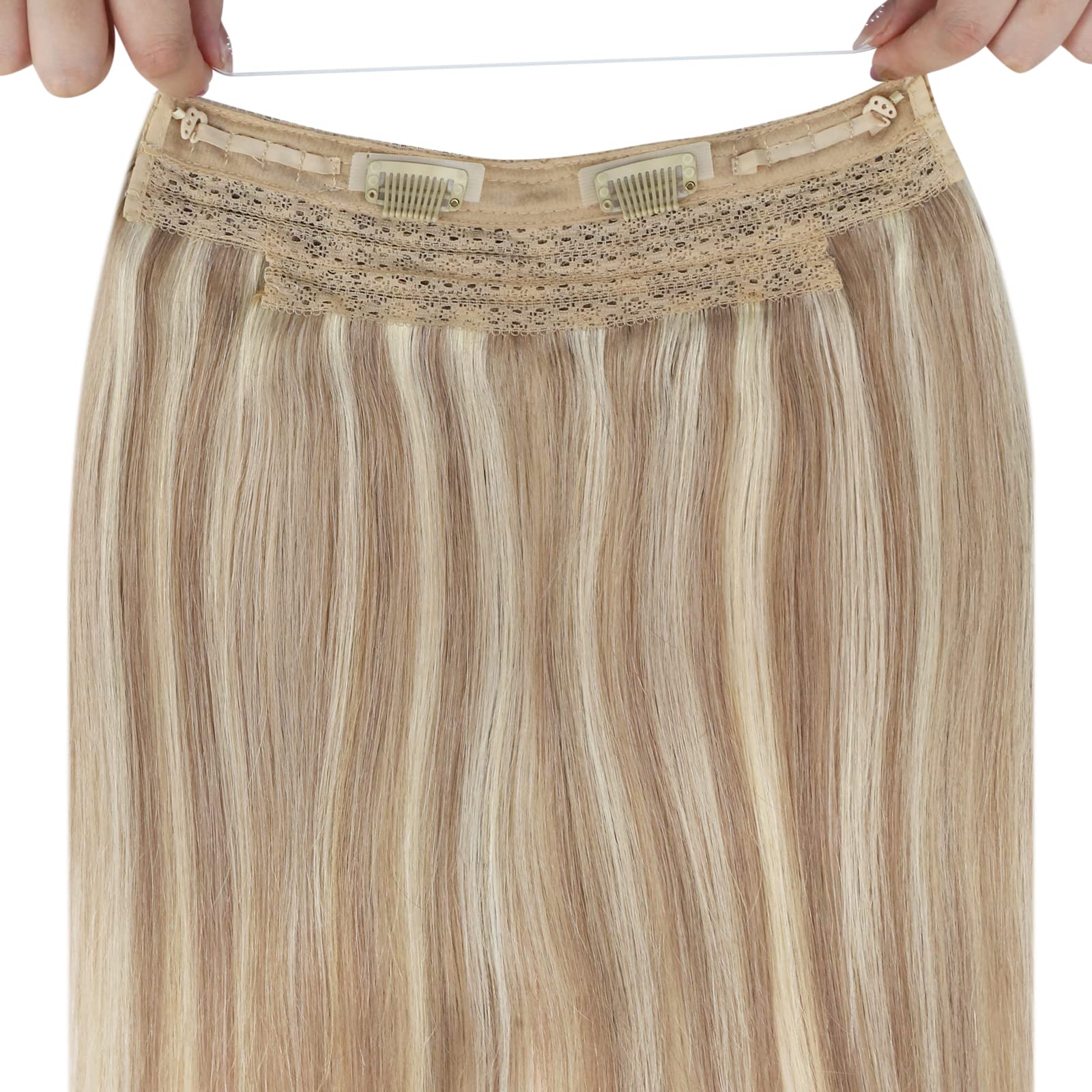 20 Inch Sunny Wire Hair Extensions - Real Human Hair, Fish Line Invisible Extensions in Ash Blonde with Platinum Highlights (#P18/613) | Perfect for Parties, Weddings & Daily Styling