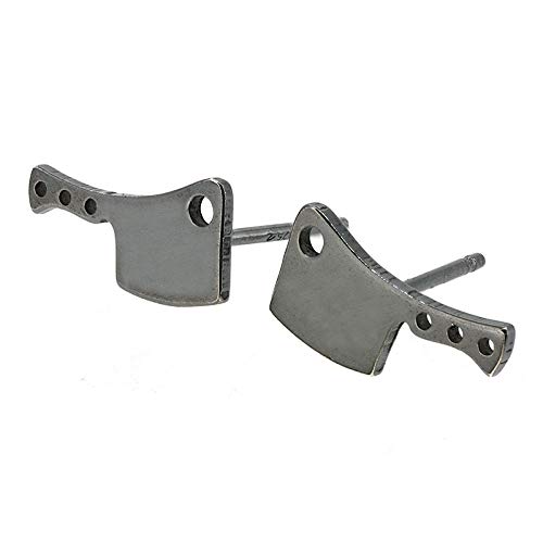 Handmade Oxidized Sterling Silver Butcher Knife Cleaver Stud Earrings - USA Made, Gothic Punk Jewelry for Women & Men - Perfect for Halloween, Cosplay & Edgy Fashion
