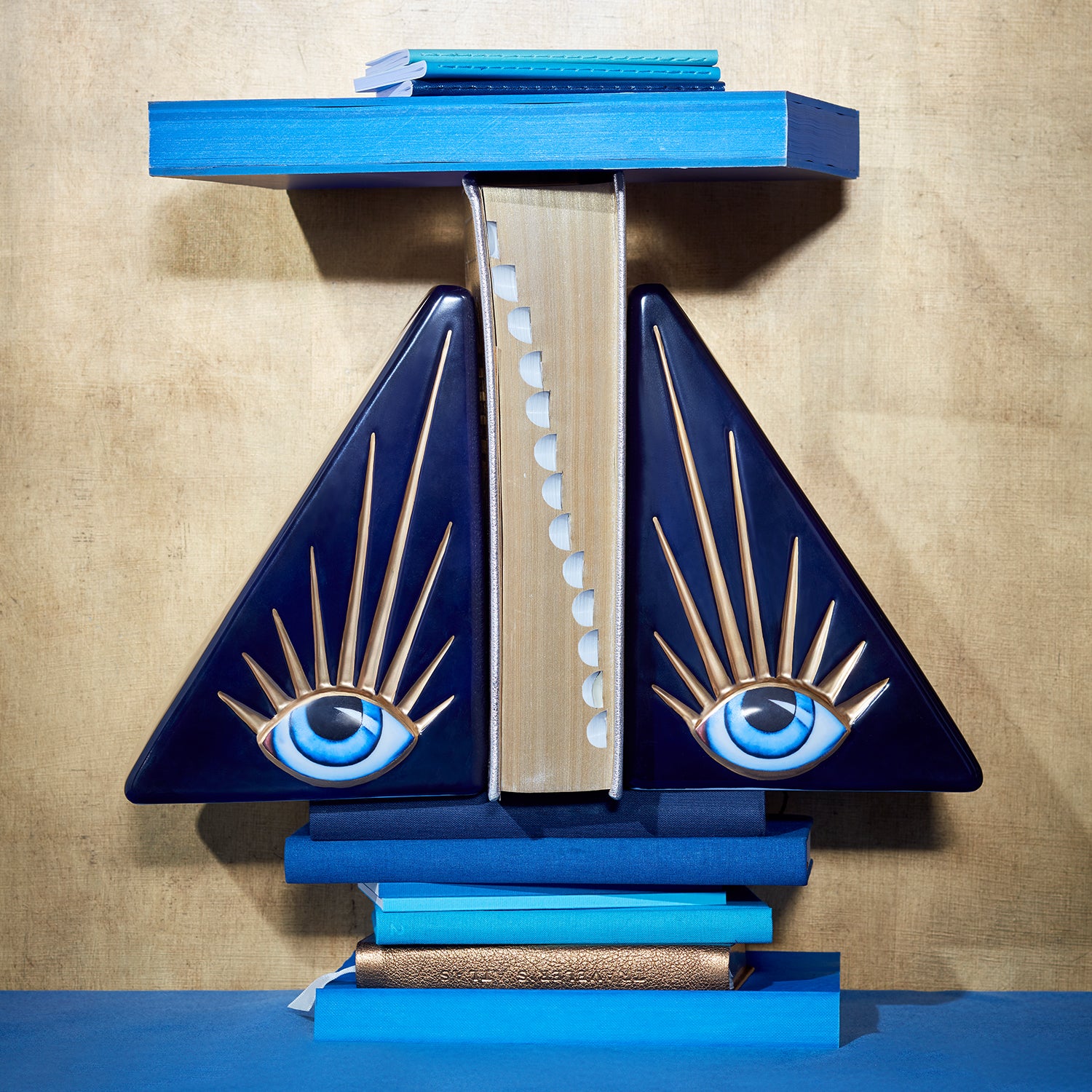 Blue Lito Bookend - Decorative Book Holder for Shelves, Desks & Home Office Organization - Perfect for Books, Magazines & Displaying Decor