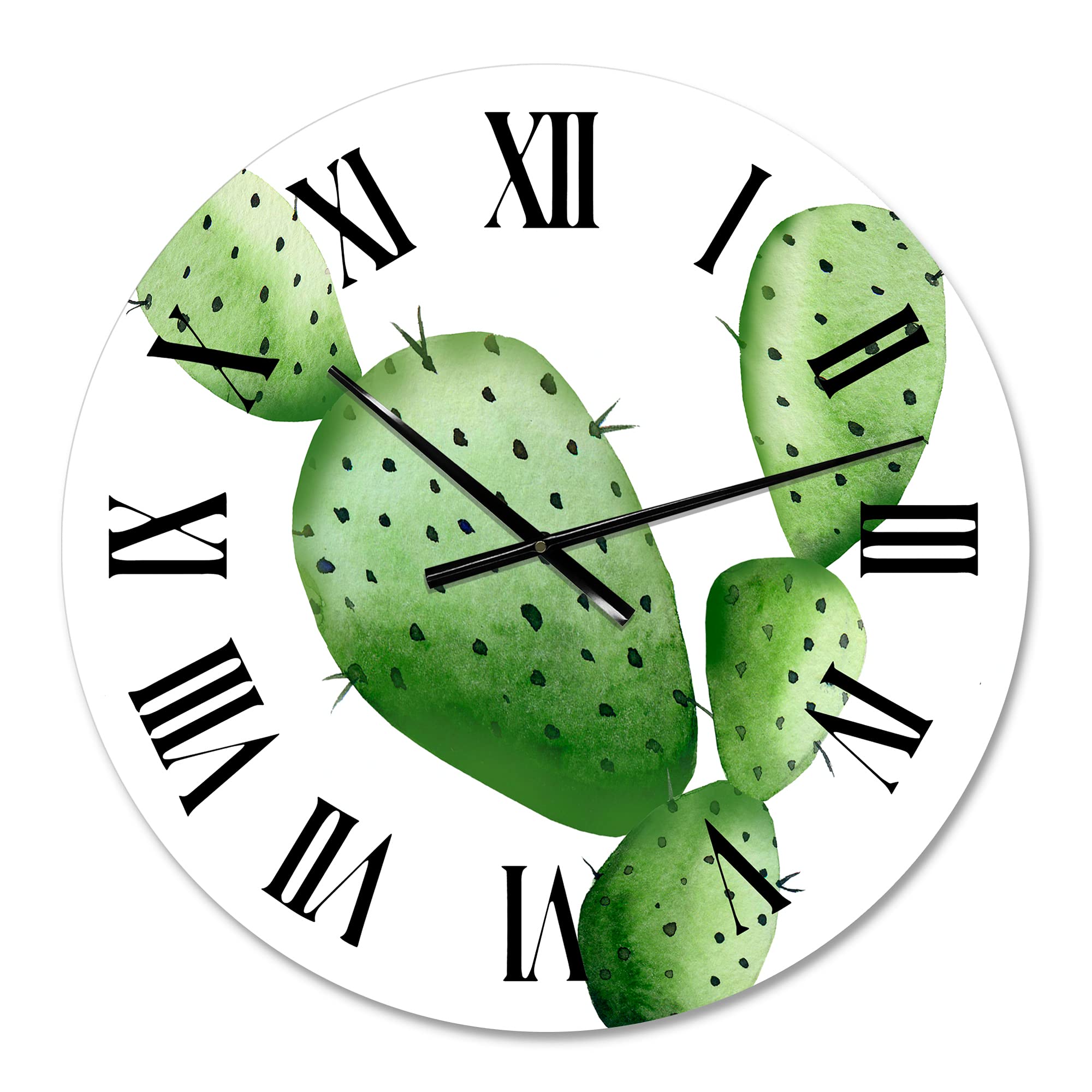 DesignQ Tropical Wall Clock - Green Southwestern Cactus Floral & Botanical Large Wall Decor for Living Room, Bedroom, Kitchen | Perfect for Home, Office & Boho Style Interior Design