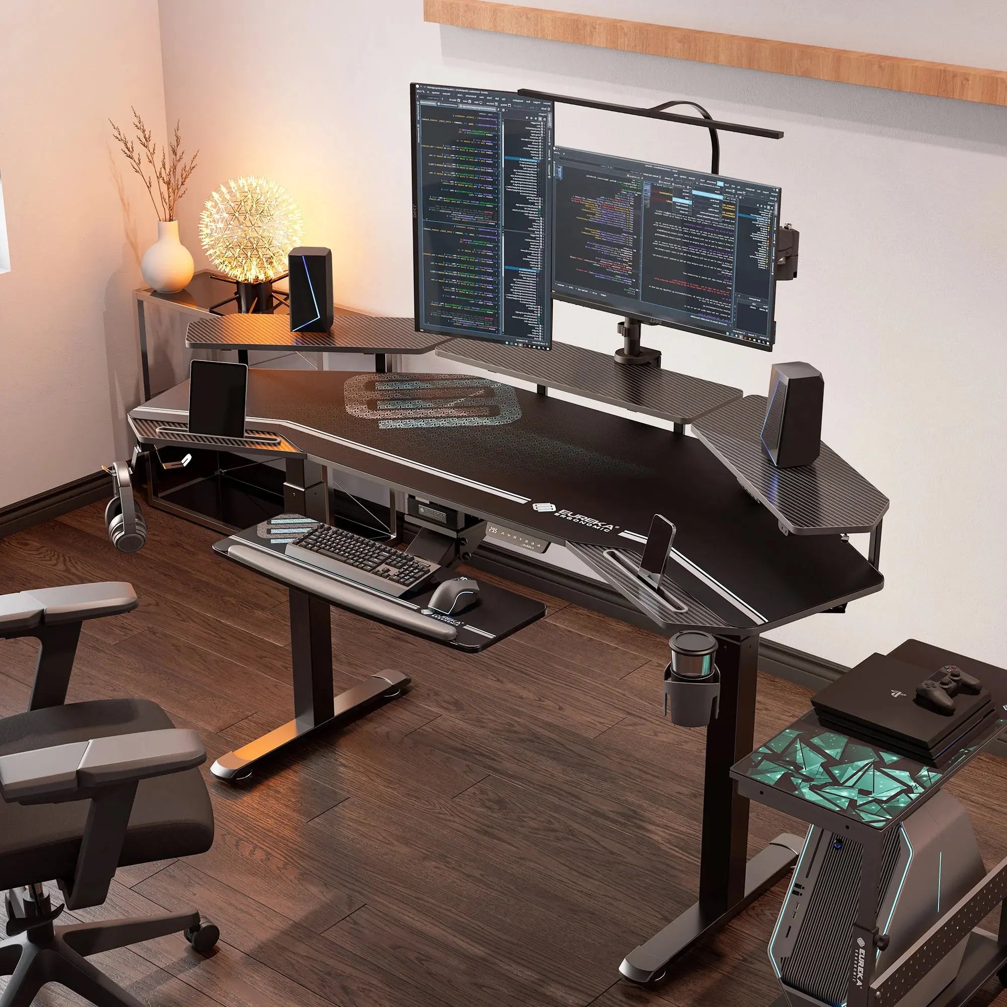 Aero Pro Wing Shaped Adjustable Height Standing Desk 72x23 Inches - Ergonomic Home Office Workstation for Remote Work & Gaming Setup