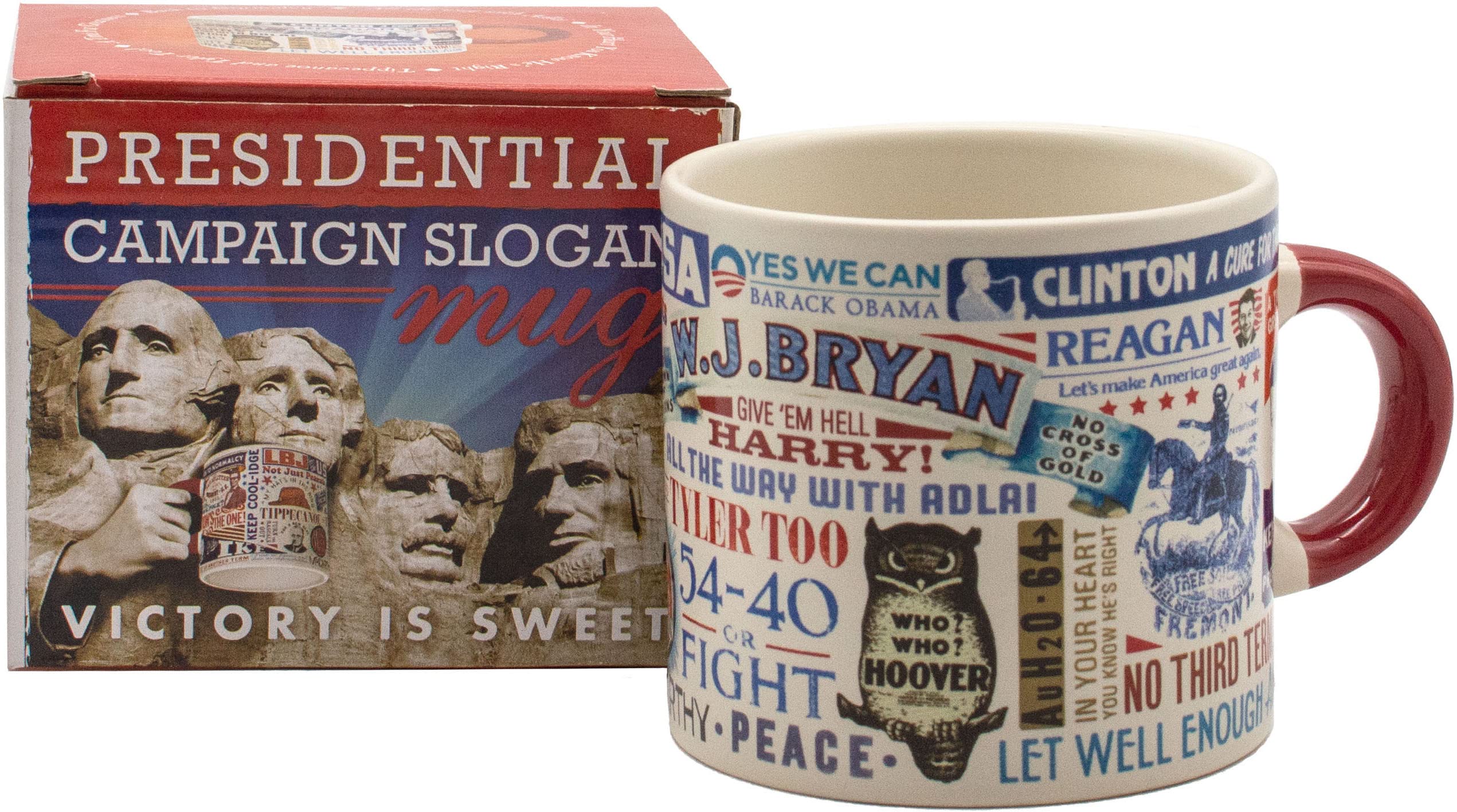 Unemployed Philosophers Guild Presidential Slogan Coffee Mug - 14 oz Ceramic Travel Mug with Historic Campaign Slogans from 'Tippecanoe and Tyler Too' to 'Yes We Can' - Fun Gift Box Included - Perfect for Office Use, Political Enthusiasts & History Lovers