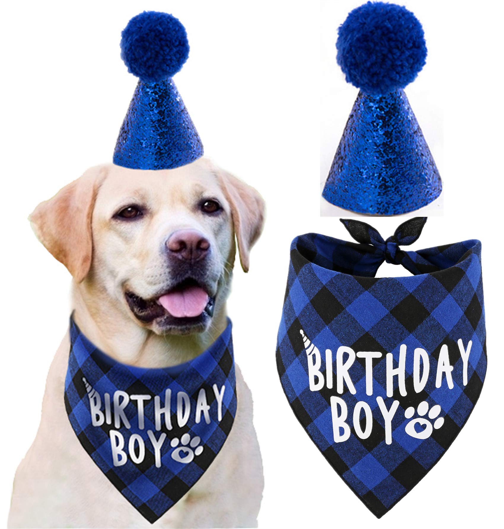 Dog Birthday Party Supplies Set - Pet Birthday Hat & Boy Dog Bandana for Birthday Celebrations & Photo Shoots