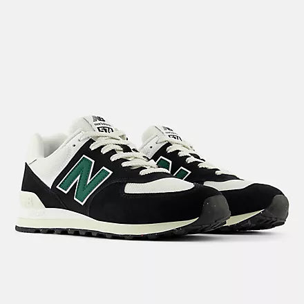 New Balance 574 Classic Sneakers for Men & Women - Black, White & Marsh Green Colorway - Comfortable Running & Casual Walking Shoes for Everyday Wear
