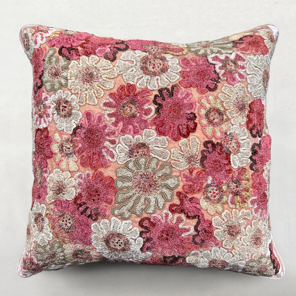 Anouk Embroidered Silk Velvet Cushion Cover - Rose Quartz Color Luxury Home Decor for Sofa, Bed & Living Room