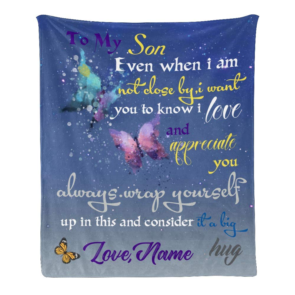 Personalized Fleece Throw Blanket with Custom Name Text - Super Soft 50x60 Inch Blanket for Couch, Sofa & Bed - Perfect Gift for Son, Birthday & Christmas Present
