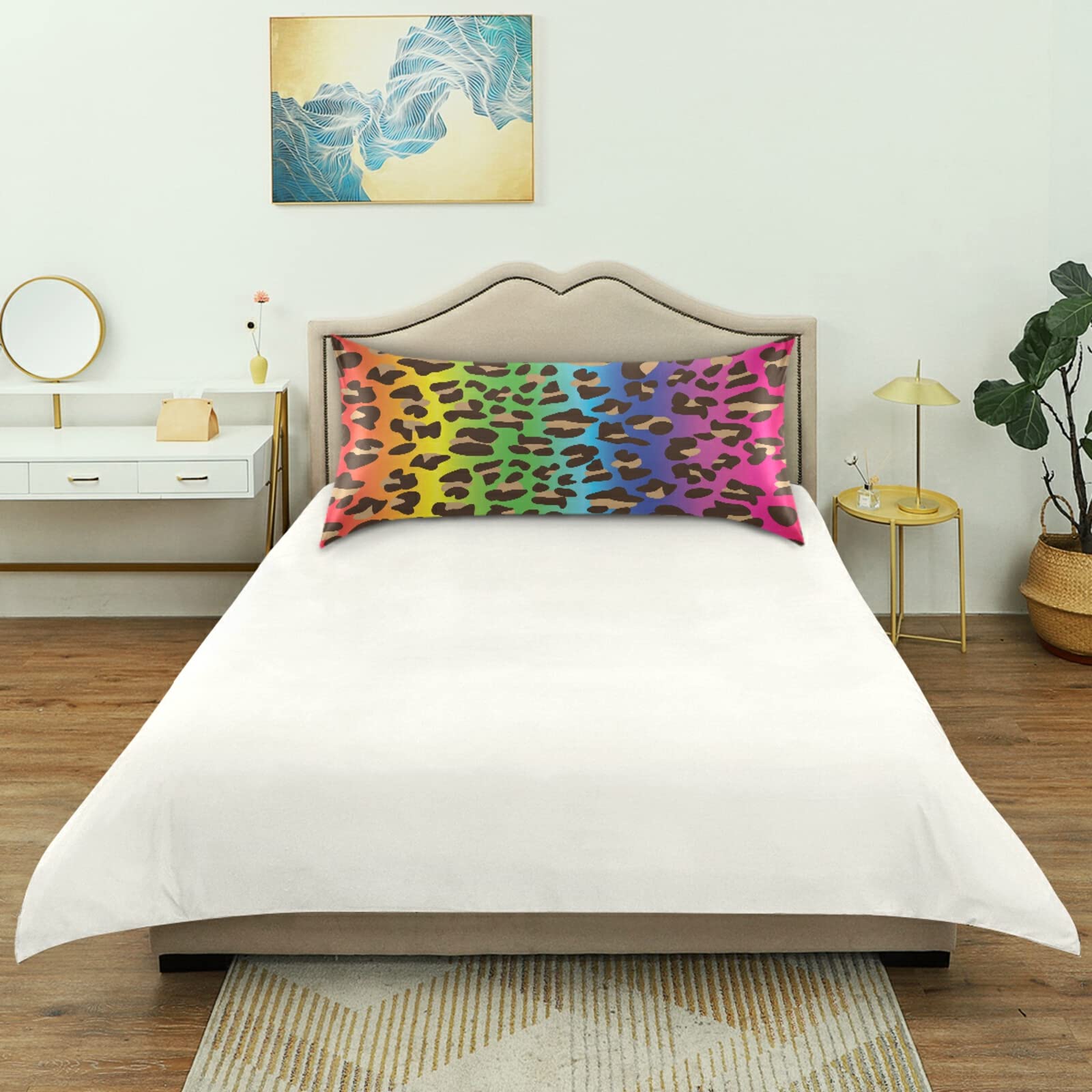 ALAZA Satin Pillowcase for Hair and Skin Care - Retro Rainbow Leopard Print Soft Pillow Cover - Standard Size 26x20 Inches - Perfect for Bedroom Decor & Gift Giving