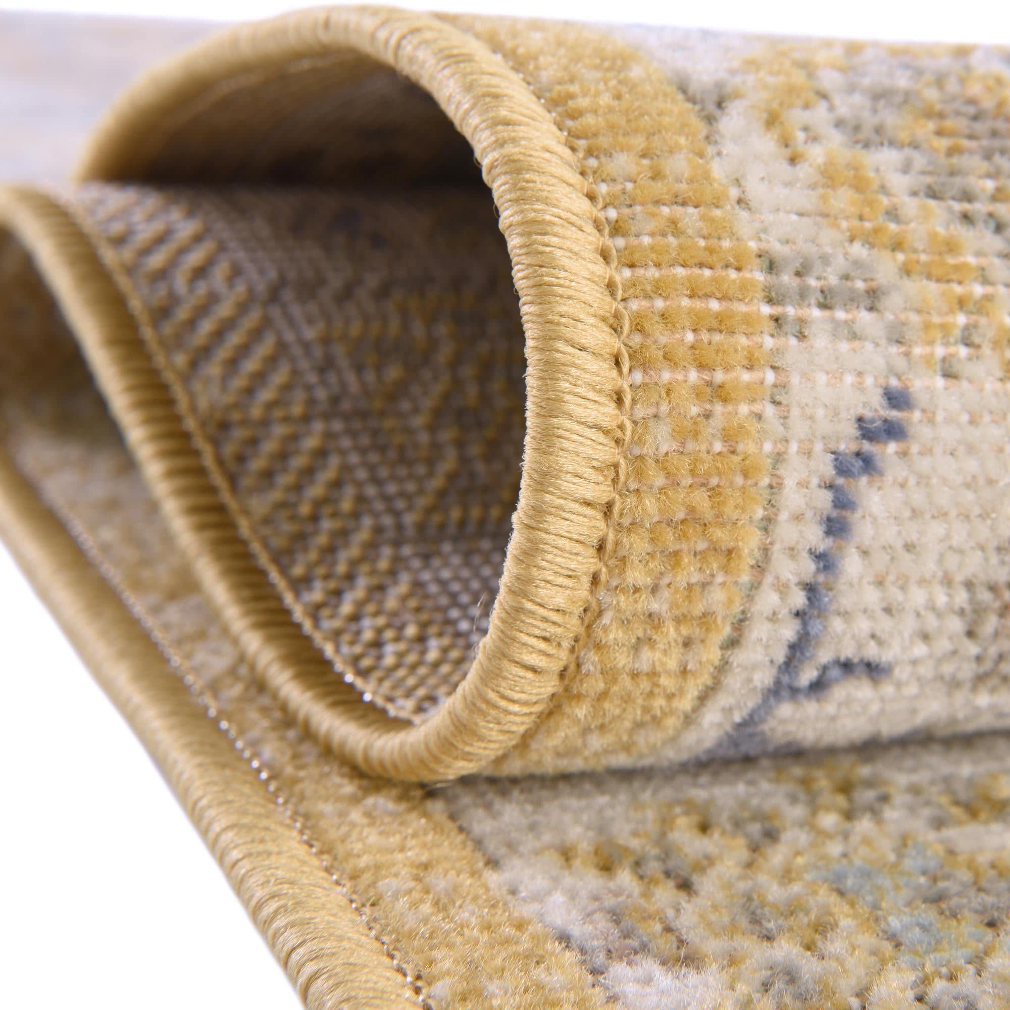 Unique Loom Whitney Collection Traditional Border Round Area Rug 5' x 5' - Tuscan Yellow | Non-Slip Living Room Rug for Bedroom, Dining Room & Home Decor