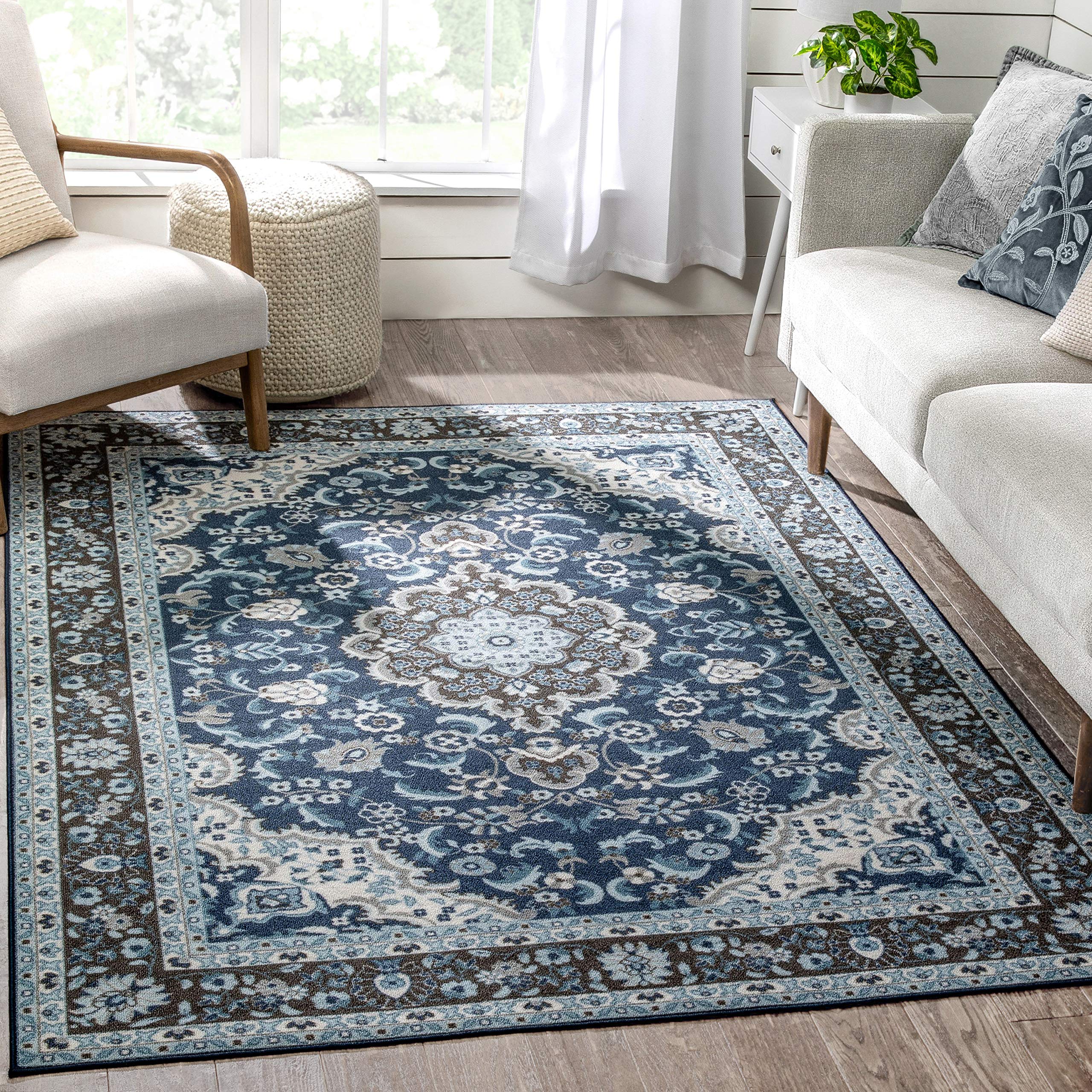 Well Woven Gene Blue Oriental Medallion Non-Slip Rubber Backed Area Rug 9'3