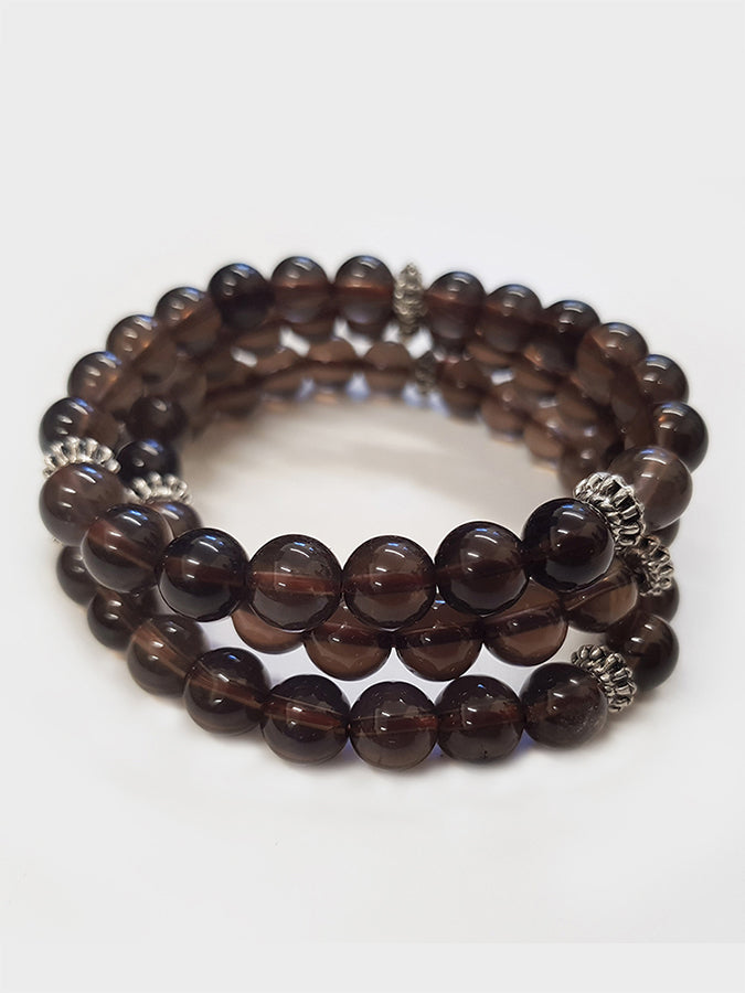 Smoky Quartz Mala Bead Bracelet for Yoga & Meditation - Handmade Spiritual Healing Jewelry for Women - Perfect for Yoga Studio, Mindfulness Practice & Stress Relief