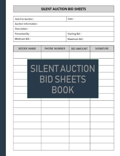 Silent Auction Bid Sheets Book 2022 - Fundraising Event Organizer Log Book with Bidding Sheets & Cards for Charity Auctions, Galas, School Fundraisers - Perfect for Nonprofit Events & Silent Auction Planning