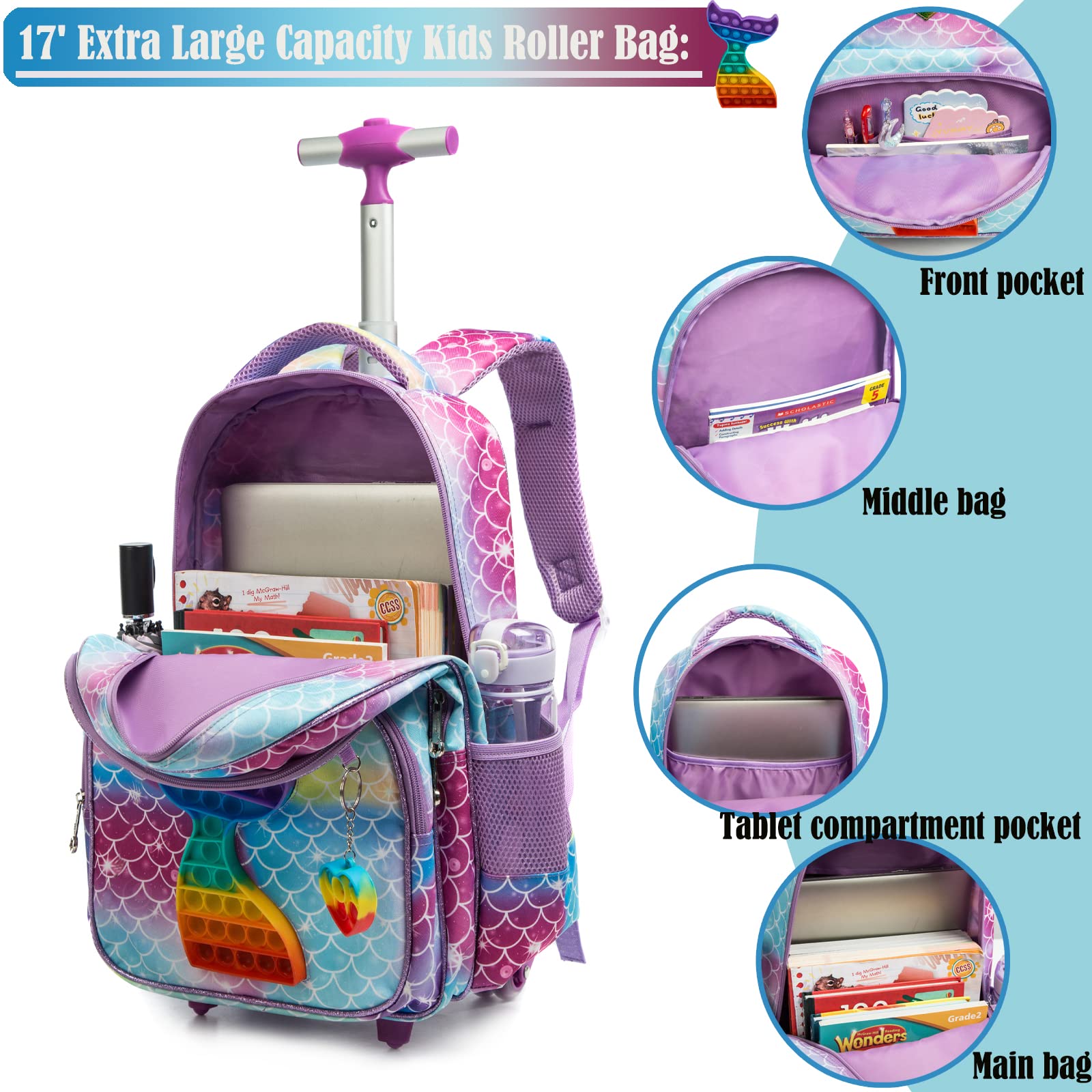 Egchescebo Rolling Backpack for Girls - Lightweight Wheeled School Backpack with Durable Wheels - Perfect for School, Travel & Daily Use