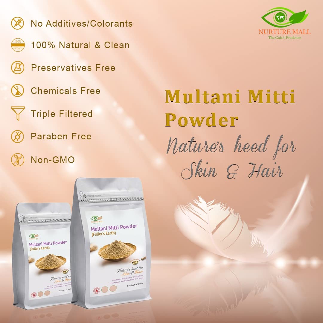 Nurture Mall Natural Multani Mitti Powder (300g) - Pure Clay for Oil Control, Glowing Skin & Hair, Reduces Pimples & Blackheads | Perfect for DIY Face Masks & Hair Treatments at Home
