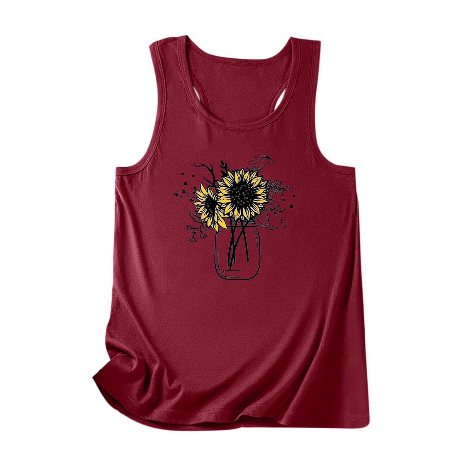 Women's Racerback Tank Tops - Summer Workout T-Shirts with Sunflower Print, Scoop Neck Casual Blouses for Gym, Beach & Everyday Wear | Lightweight Breathable Vest Tops for Yoga, Running & Outdoor Activities
