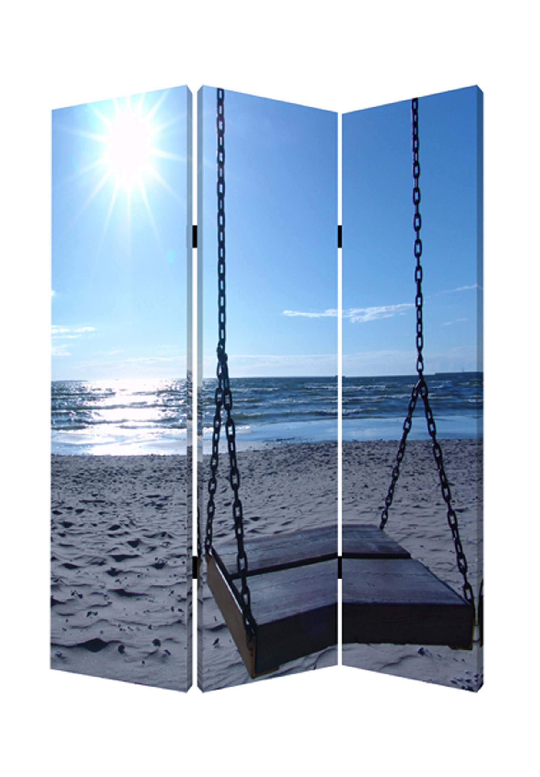 Screen Gems Seaside Serenity Room Divider - 3 Panel Folding Privacy Screen for Home & Office - Perfect for Bedroom, Living Room, and Beach House Decor
