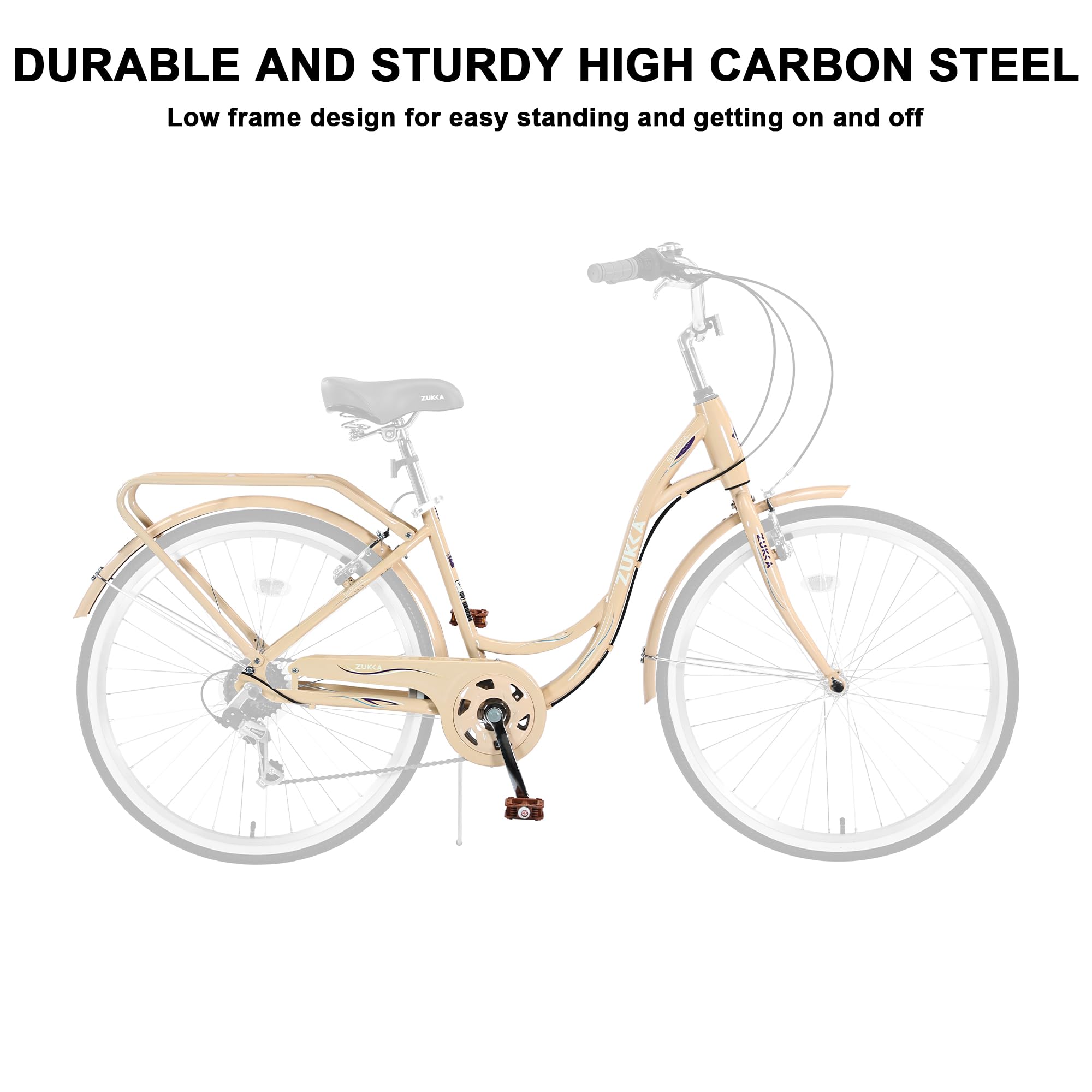 26 Inch Women's Beach Cruiser Bike - 7 Speed Comfortable Commuter & Leisure Bicycle for Adults with Adjustable Seat & Dual V Brake - Perfect for Beach Rides, City Commuting & Weekend Adventures